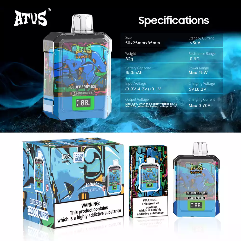 ATVS Disposable 12000 Puffs 2% 5% Nicotine New LED Display Vape Electronic Cigarette Pod (29) ATVS Disposable 12000 Puffs 2% 5% Nicotine New LED Display Vape Electronic Cigarette Pod (29)