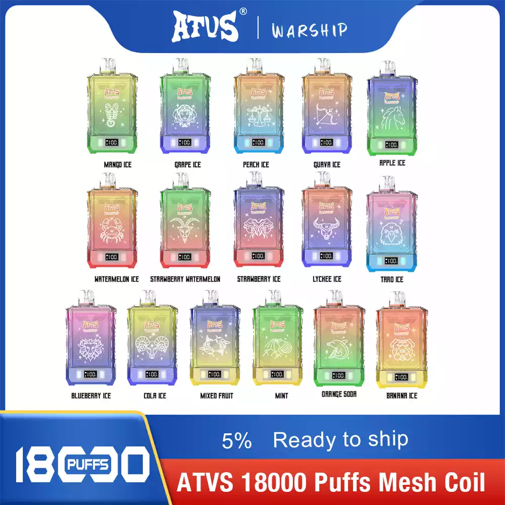 ATVS Disposable 18000 Puffs 2% 5% Nicotine New LED Display Vape Electronic Cigarette Pod (11) ATVS Disposable 18000 Puffs 2% 5% Nicotine New LED Display Vape Electronic Cigarette Pod (11)