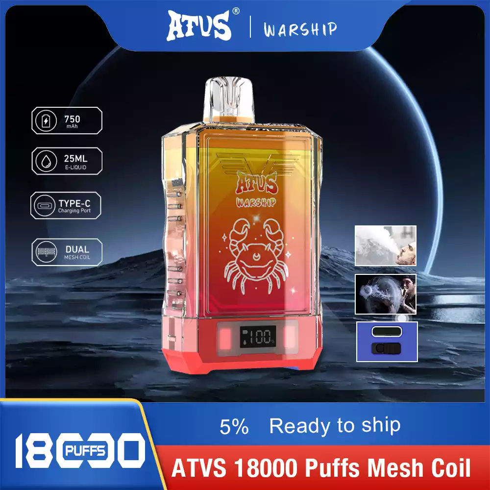 ATVS Disposable 18000 Puffs 2% 5% Nicotine New LED Display Vape Electronic Cigarette Pod (5) ATVS Disposable 18000 Puffs 2% 5% Nicotine New LED Display Vape Electronic Cigarette Pod (5)