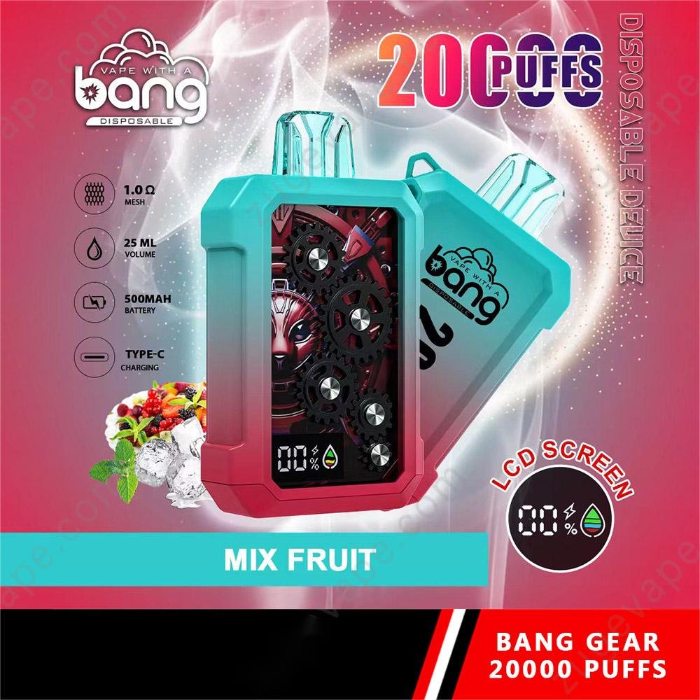Bang 20000 Puffs Gear Disposable Vape with 25ml Prefilled Liquid and Mesh Coil 0% 2% 3% 5% Nicotine (2) Bang 20000 Puffs Gear Disposable Vape with 25ml Prefilled Liquid and Mesh Coil 0% 2% 3% 5% Nicotine (2)