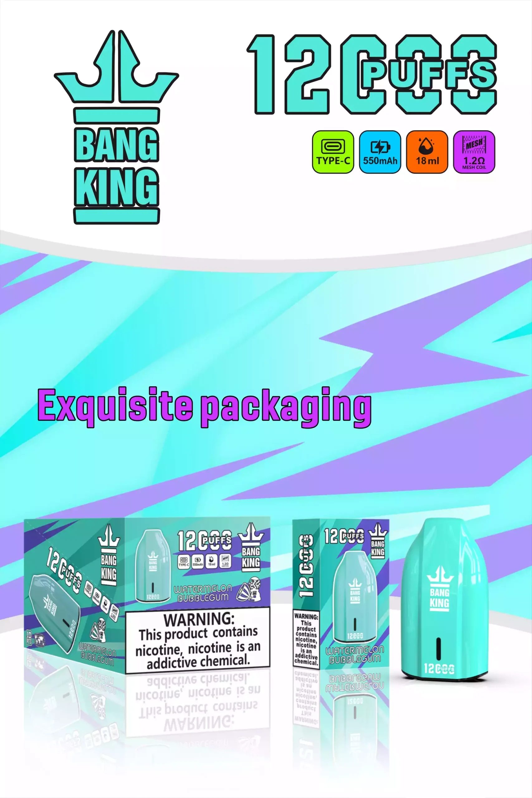 Bang King 12000 Puffs Vaporizador Desechable Premium Líquido Prellenado y Bobina Mejorada (6) Bang King 12000 Puffs Vaporizador Desechable Premium Líquido Prellenado y Bobina Mejorada (6)