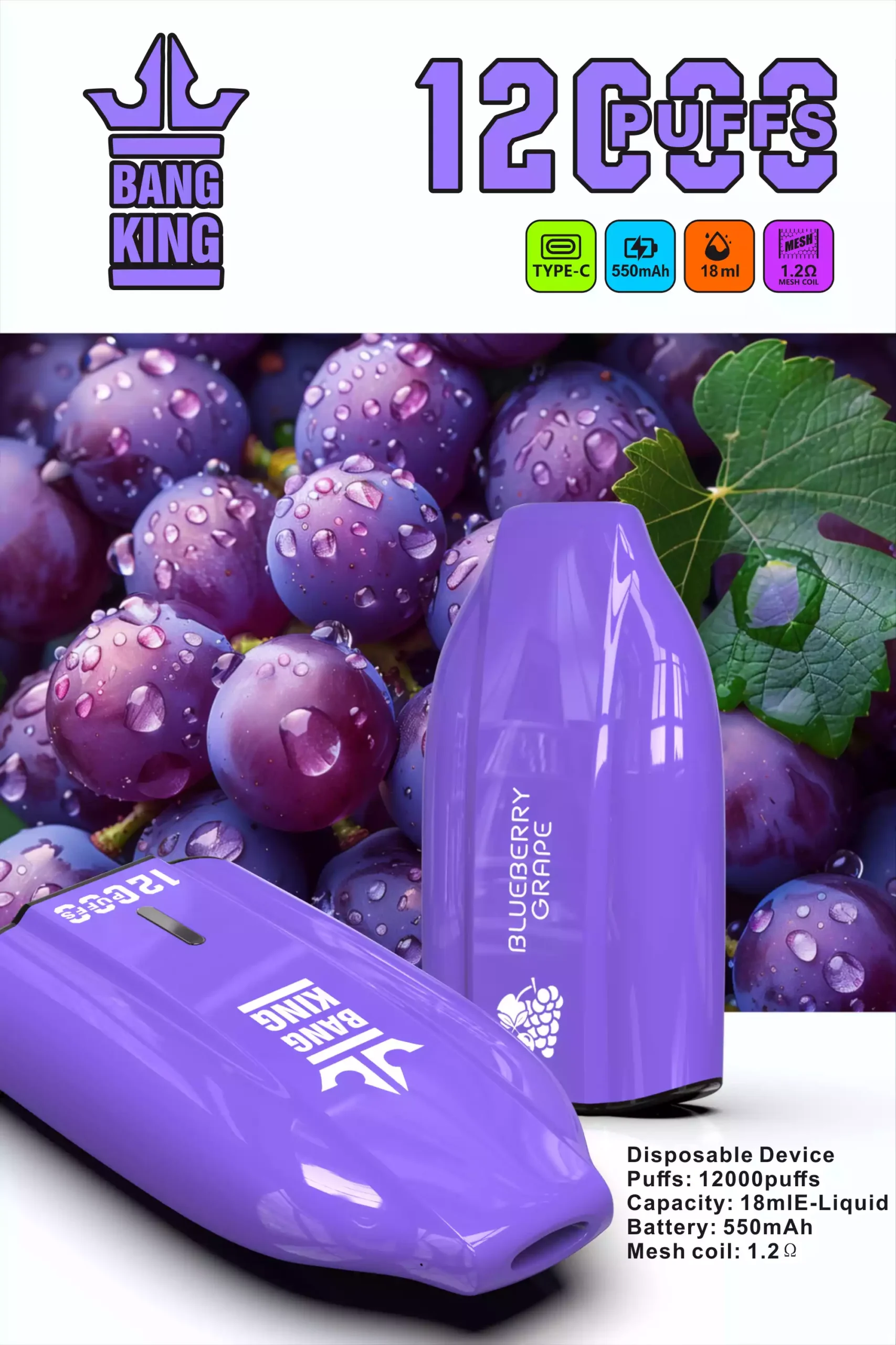Bang King 12000 Puffs Vaporizador Desechable Premium Líquido Prellenado y Bobina Mejorada (8) Bang King 12000 Puffs Vaporizador Desechable Premium Líquido Prellenado y Bobina Mejorada (8)
