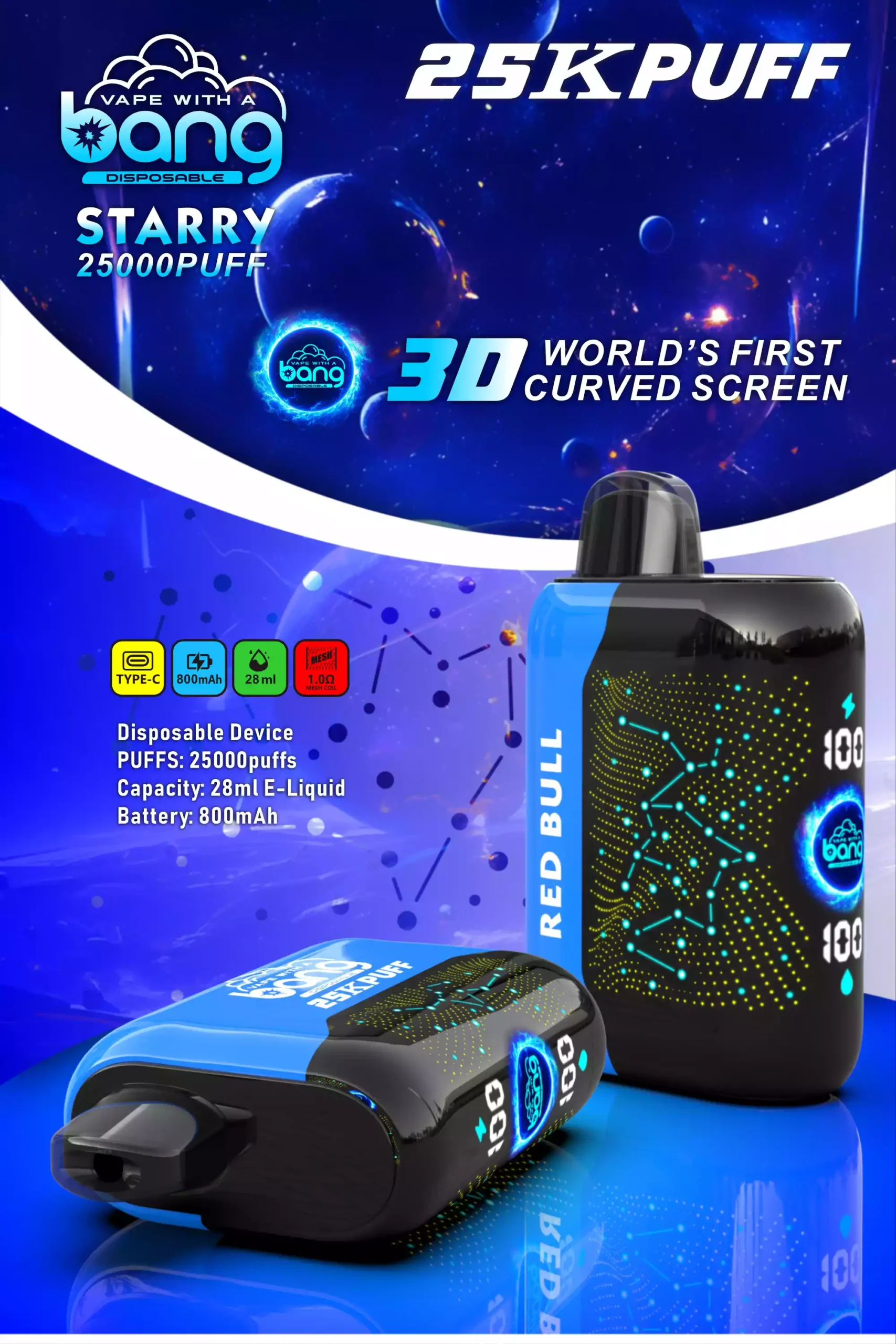 Bang STARRY 25000 Puffs High-Quality Disposable Vape with 28ml E-Liquid and Mesh Coil (11) Bang STARRY 25000 Puffs High-Quality Disposable Vape with 28ml E-Liquid and Mesh Coil (11)