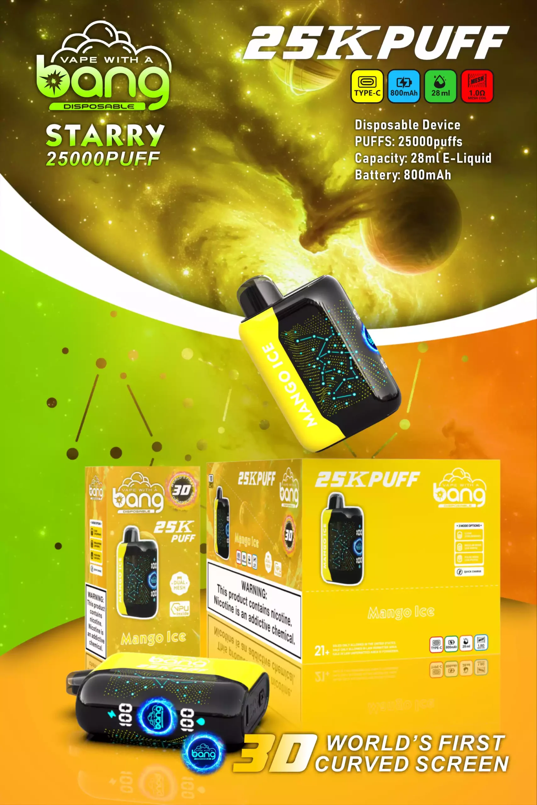 Bang STARRY 25000 Puffs High-Quality Disposable Vape with 28ml E-Liquid and Mesh Coil (14) Bang STARRY 25000 Puffs High-Quality Disposable Vape with 28ml E-Liquid and Mesh Coil (14)