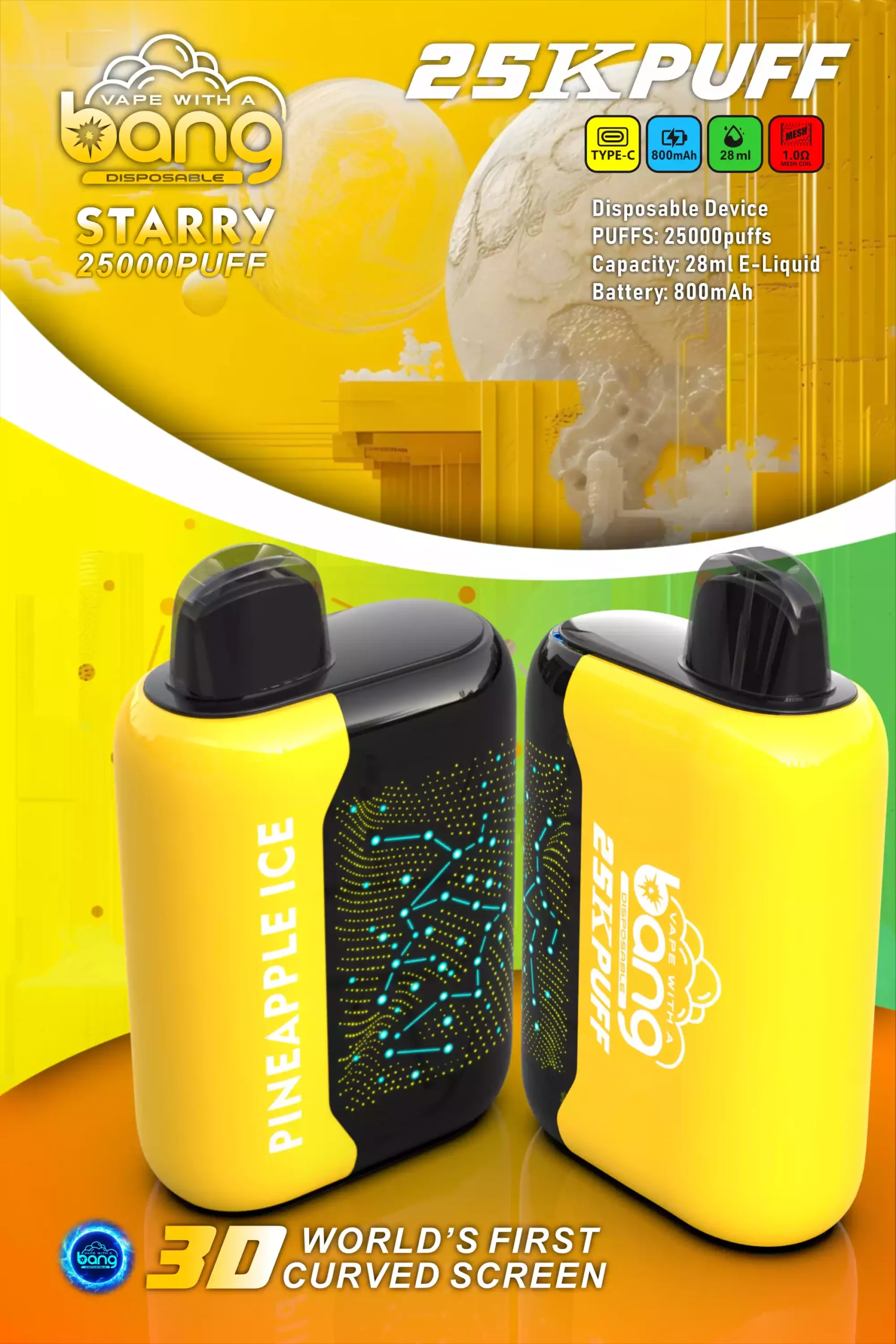 Bang STARRY 25000 Puffs High-Quality Disposable Vape with 28ml E-Liquid and Mesh Coil (15) Bang STARRY 25000 Puffs High-Quality Disposable Vape with 28ml E-Liquid and Mesh Coil (15)