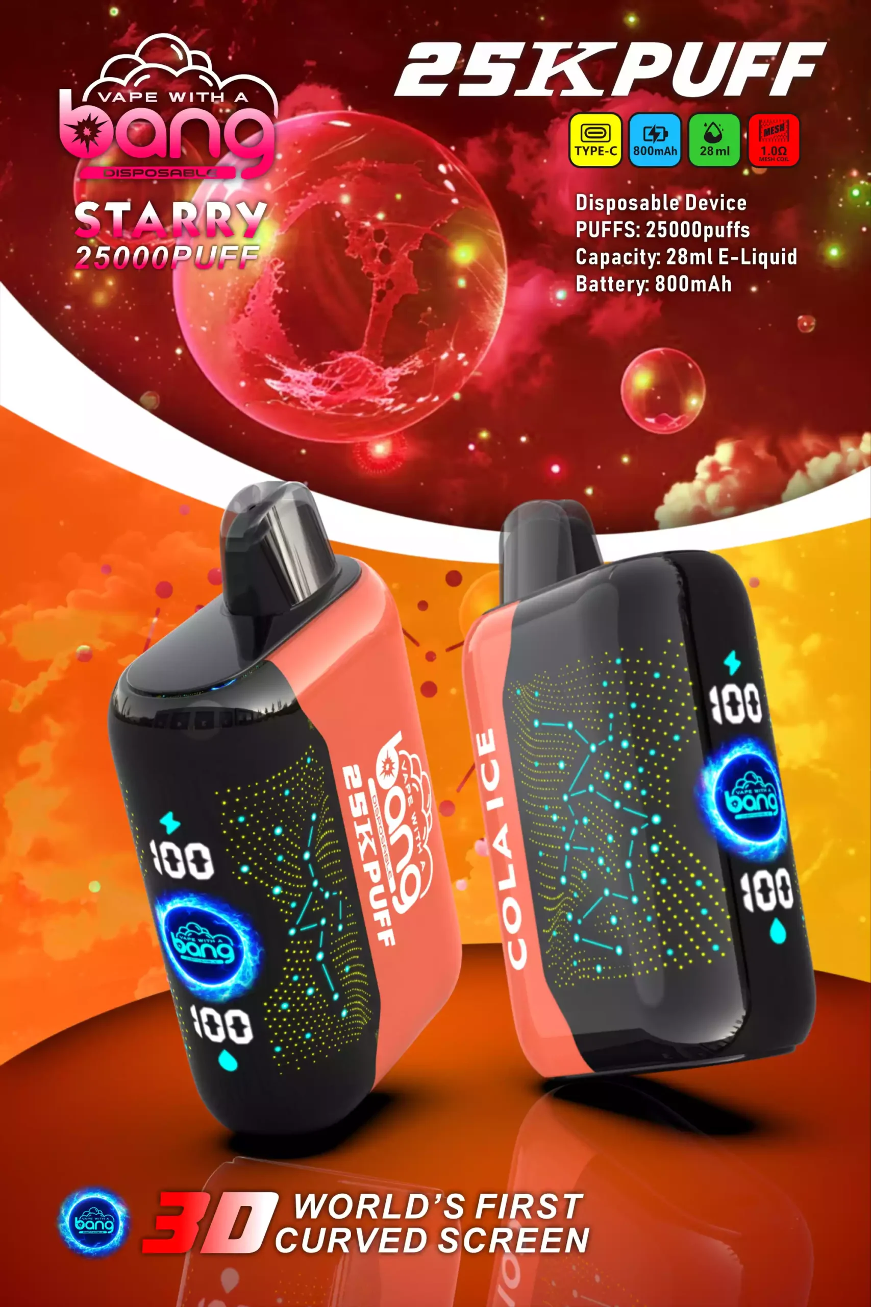 Bang STARRY 25000 Puffs High-Quality Disposable Vape with 28ml E-Liquid and Mesh Coil (16) Bang STARRY 25000 Puffs High-Quality Disposable Vape with 28ml E-Liquid and Mesh Coil (16)