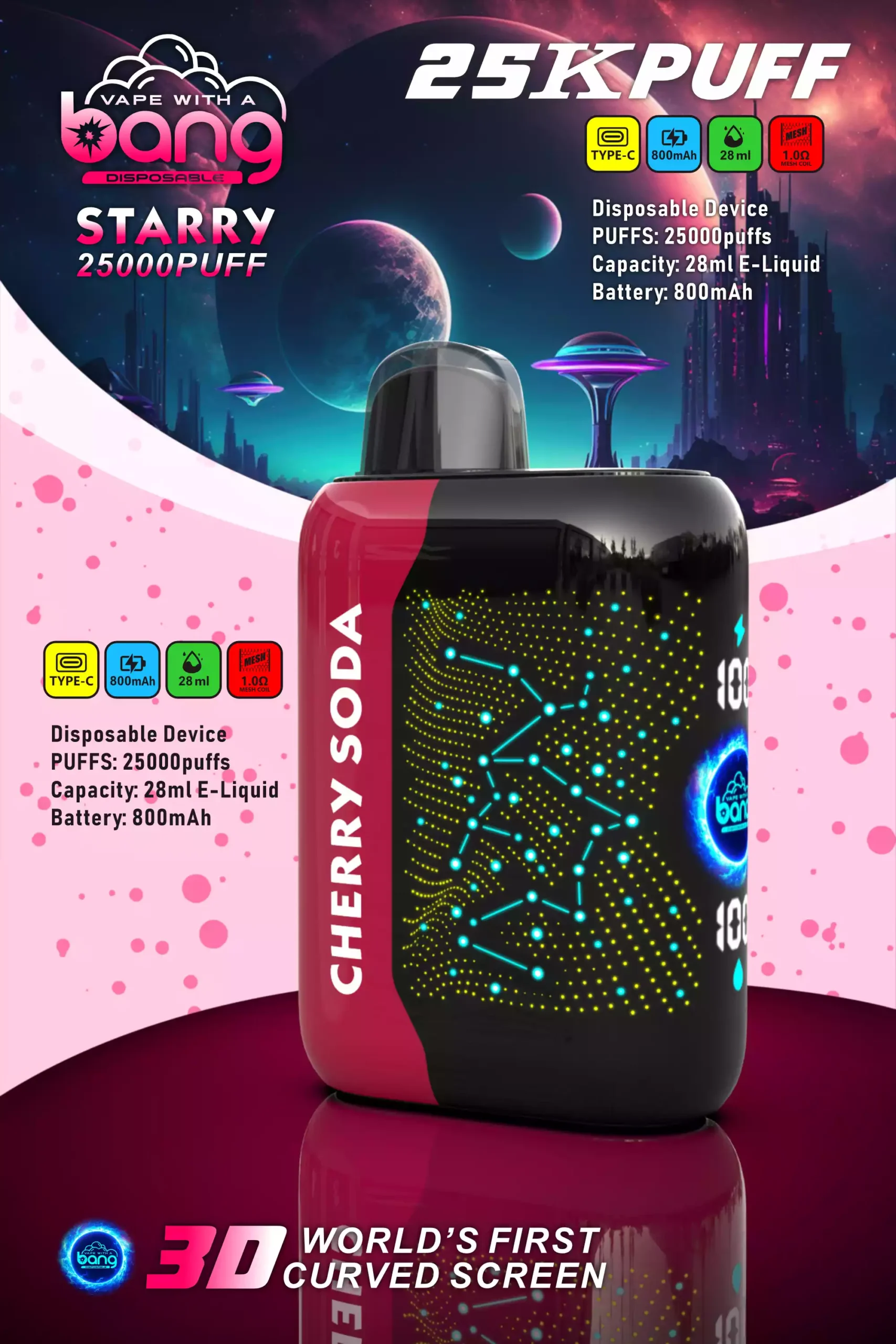 Bang STARRY 25000 Puffs High-Quality Disposable Vape with 28ml E-Liquid and Mesh Coil (2) Bang STARRY 25000 Puffs High-Quality Disposable Vape with 28ml E-Liquid and Mesh Coil (2)