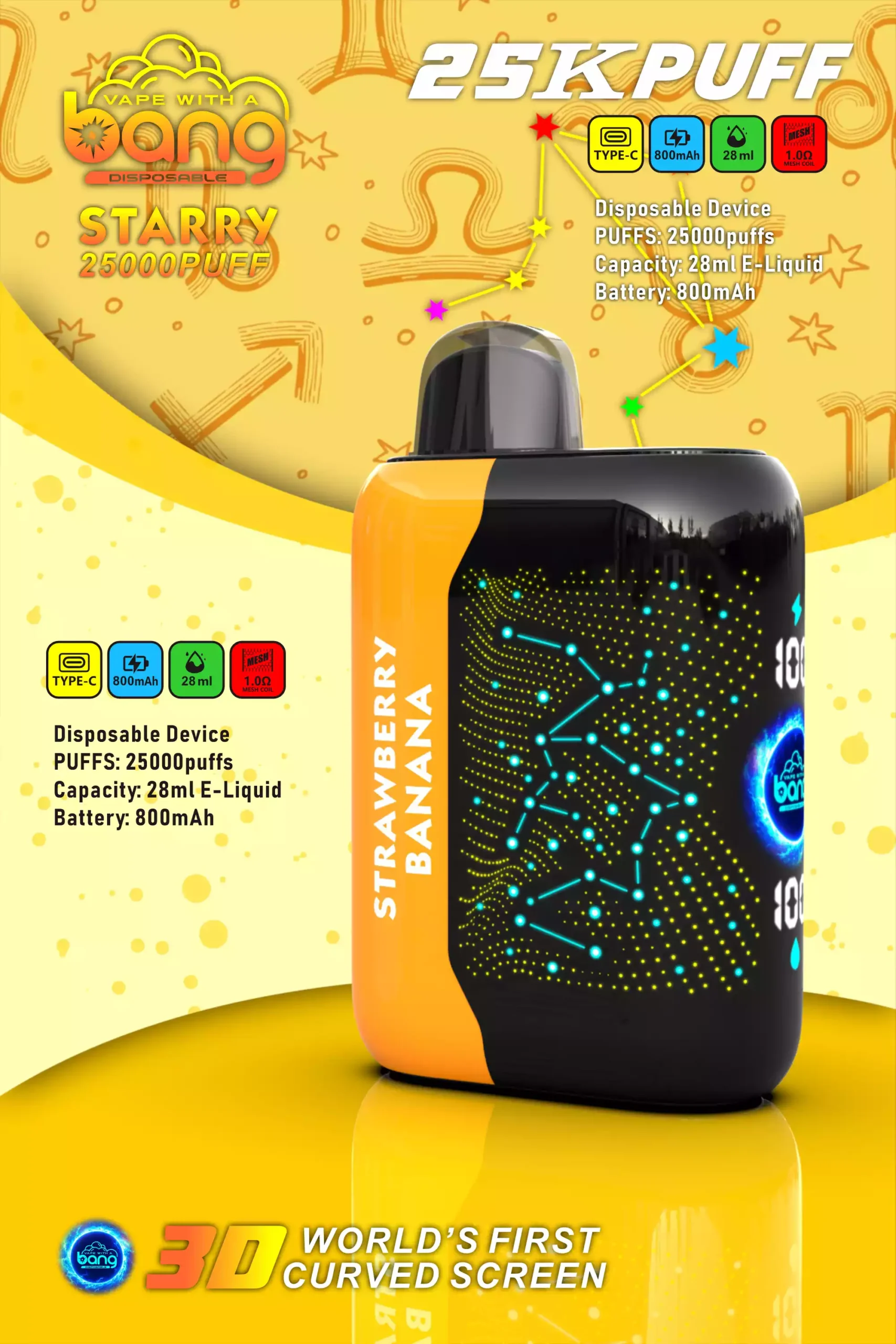 Bang STARRY 25000 Puffs High-Quality Disposable Vape with 28ml E-Liquid and Mesh Coil (5) Bang STARRY 25000 Puffs High-Quality Disposable Vape with 28ml E-Liquid and Mesh Coil (5)