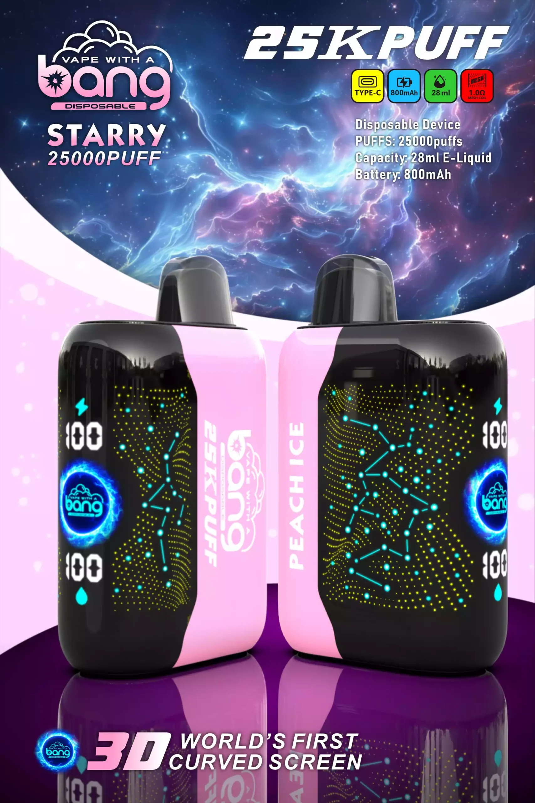 Bang STARRY 25000 Puffs High-Quality Disposable Vape with 28ml E-Liquid and Mesh Coil (6) Bang STARRY 25000 Puffs High-Quality Disposable Vape with 28ml E-Liquid and Mesh Coil (6)