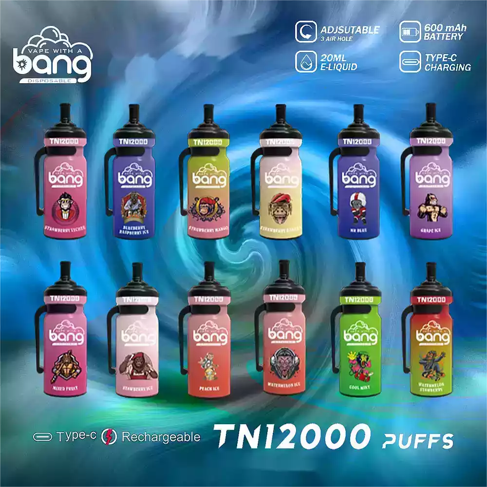 Bang TN 12000 Puffs Throwaway Vape 0% 2% 3% 5% Nicotina E-Líquido de alta densidad para un uso más prolongado (3) Bang TN 12000 Puffs Throwaway Vape 0% 2% 3% 5% Nicotina E-Líquido de alta densidad para un uso más prolongado (3)