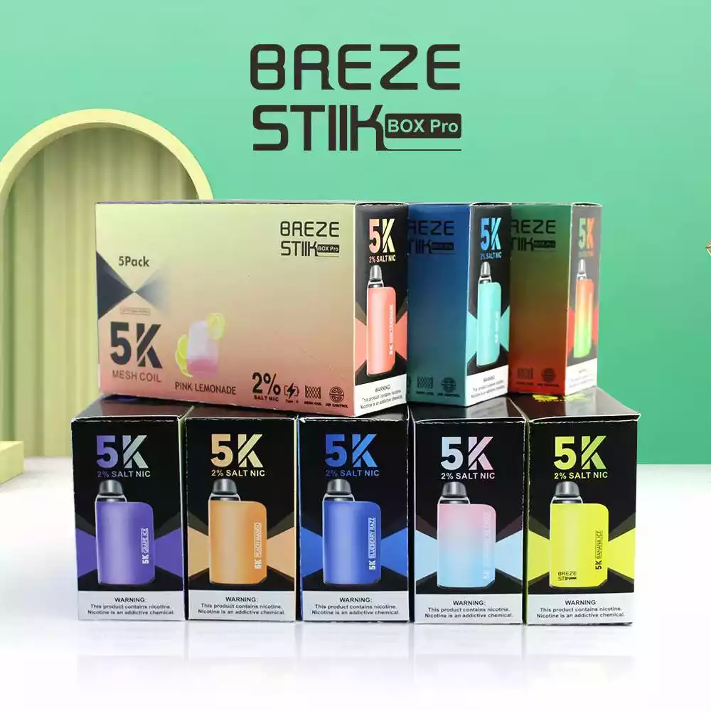 Breze Stiik Box Pro 5000 Puffs Vape 0% 2% 5% Nicotina Sabores de Alta Densidad (5) Breze Stiik Box Pro 5000 Puffs Vape 0% 2% 5% Nicotina Sabores de Alta Densidad (5)