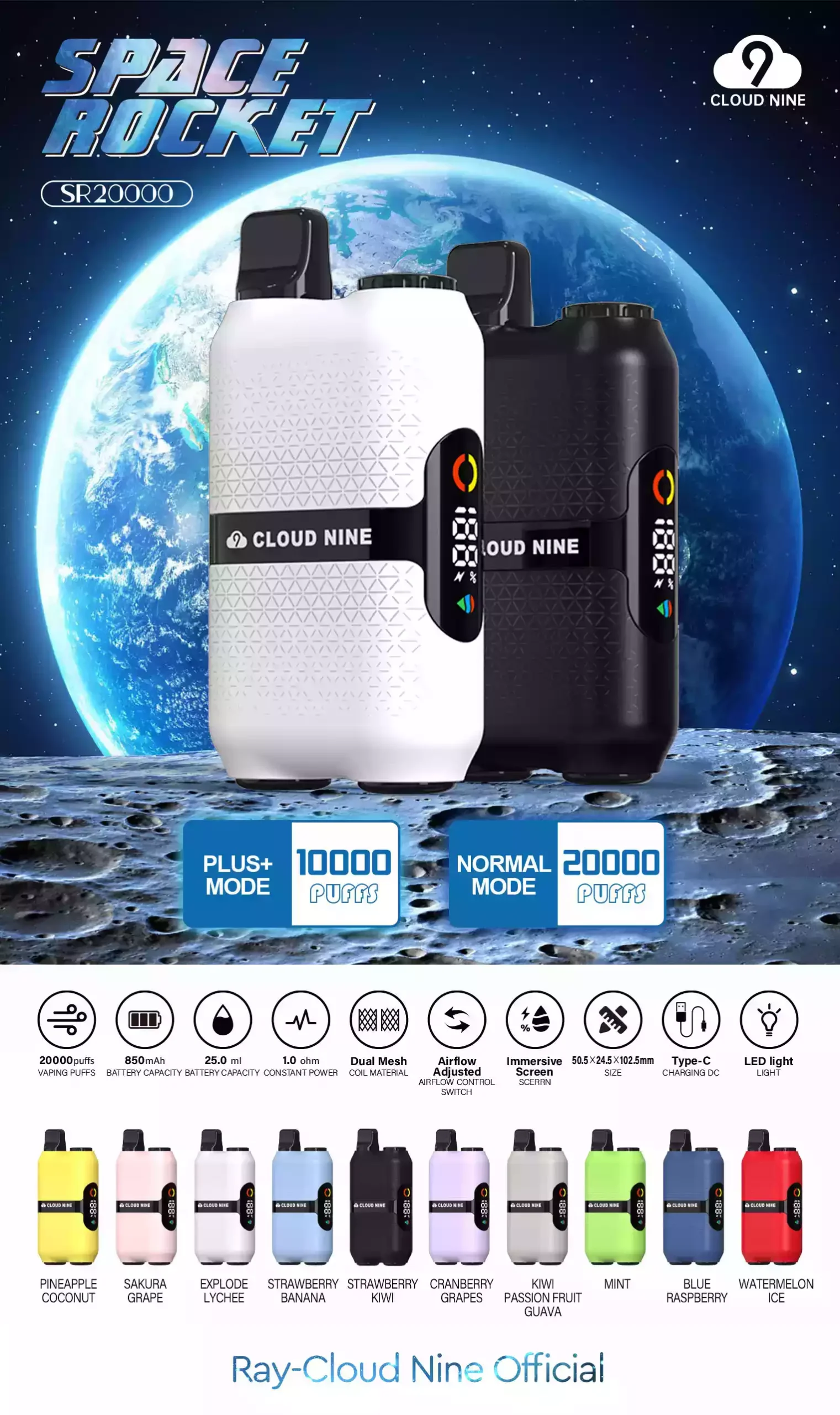 CLOUD NINE D33 20000 Puffs Single-Use Vape 0% 5% Nicotine Multiple Flavor Selections (11) CLOUD NINE D33 20000 Puffs Single-Use Vape 0% 5% Nicotine Multiple Flavor Selections (11)