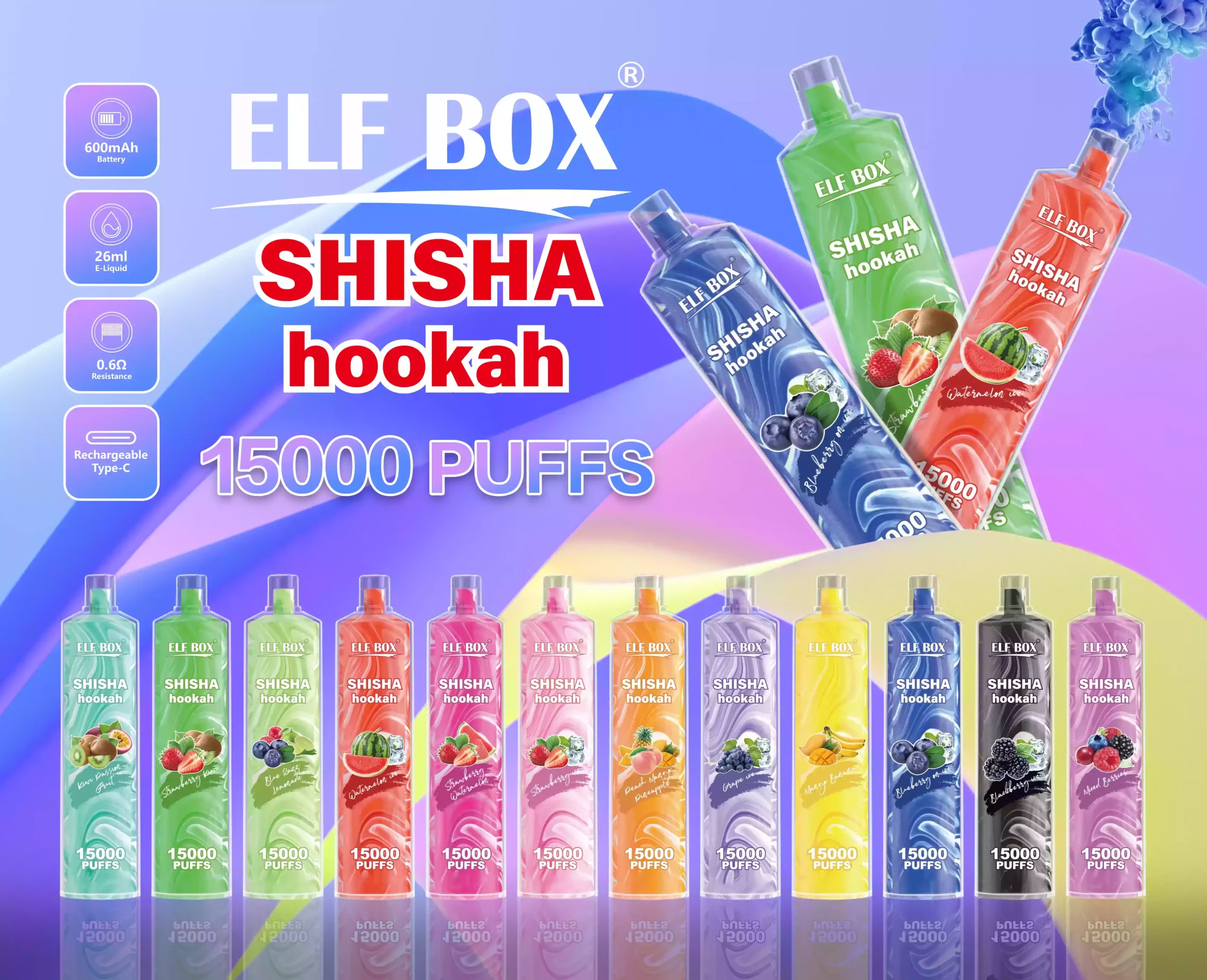 ELF BOX LS15000 Puffs 0% 2% 5% Nicotina Vape Desechable de Alta Capacidad (5) ELF BOX LS15000 Puffs 0% 2% 5% Nicotina Vape Desechable de Alta Capacidad (5)