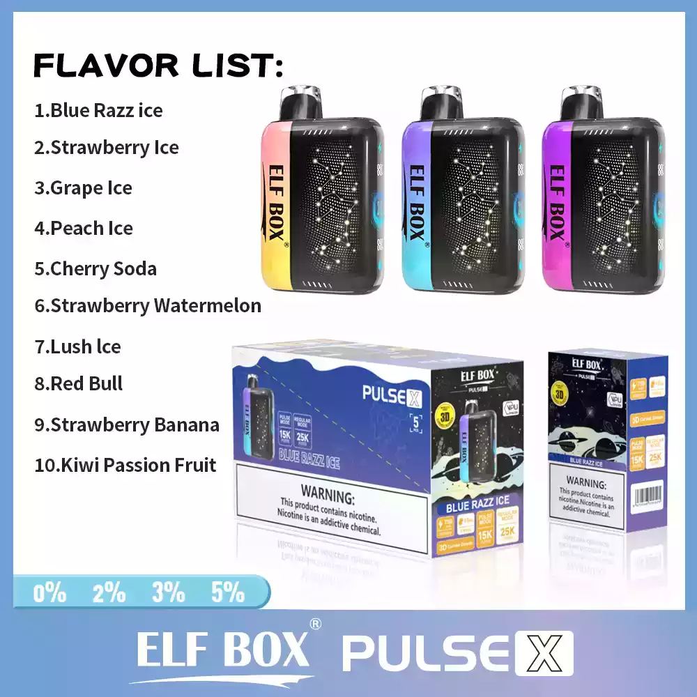 ELF BOX PULSE X25000 Puffs 0% 2% 5% Nicotine Smart AI-Boosted Disposable Vape (1) ELF BOX PULSE X25000 Puffs 0% 2% 5% Nicotine Smart AI-Boosted Disposable Vape (1)