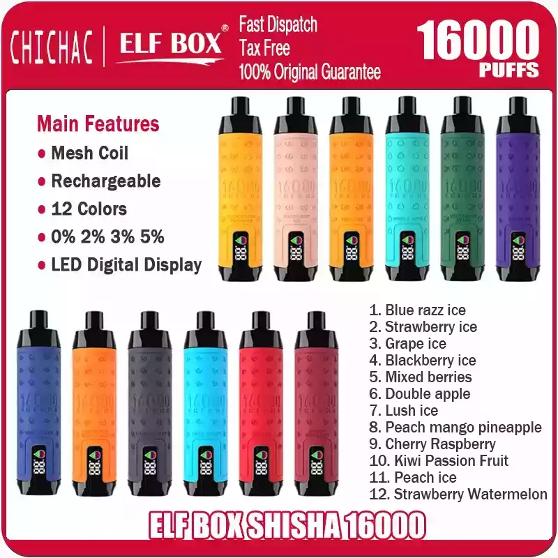 ELF BOX SHISHA 16000 Puffs neue LED-Anzeige Vape elektronische Zigarette Pod (14) ELF BOX SHISHA 16000 Puffs neue LED-Anzeige Vape elektronische Zigarette Pod (14)
