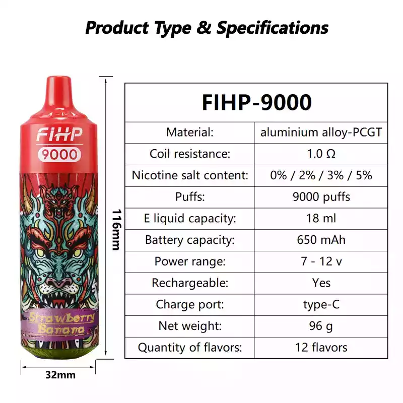 FIHP 9000 puffs Single-Use Vape 2% 5% Nikotin mit wiederaufladbarer Batterie (6) FIHP 9000 puffs Single-Use Vape 2% 5% Nikotin mit wiederaufladbarer Batterie (6)