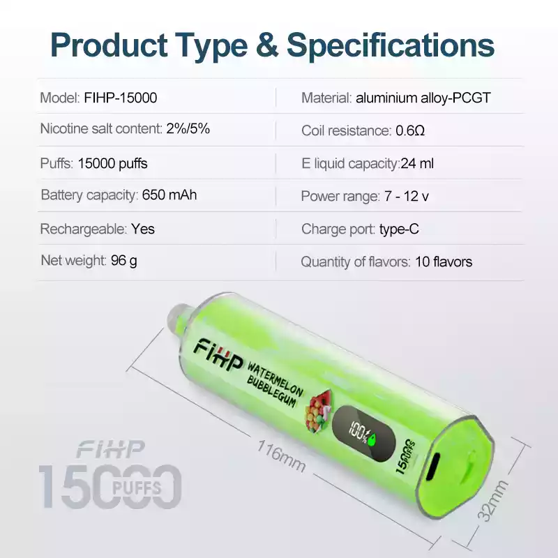 FIHP Shisha Hookah 15000 Puffs LCD Display Einweg Vape Langlebig & Reichhaltige Aromen (17) FIHP Shisha Hookah 15000 Puffs LCD Display Einweg Vape Langlebig & Reichhaltige Aromen (17)
