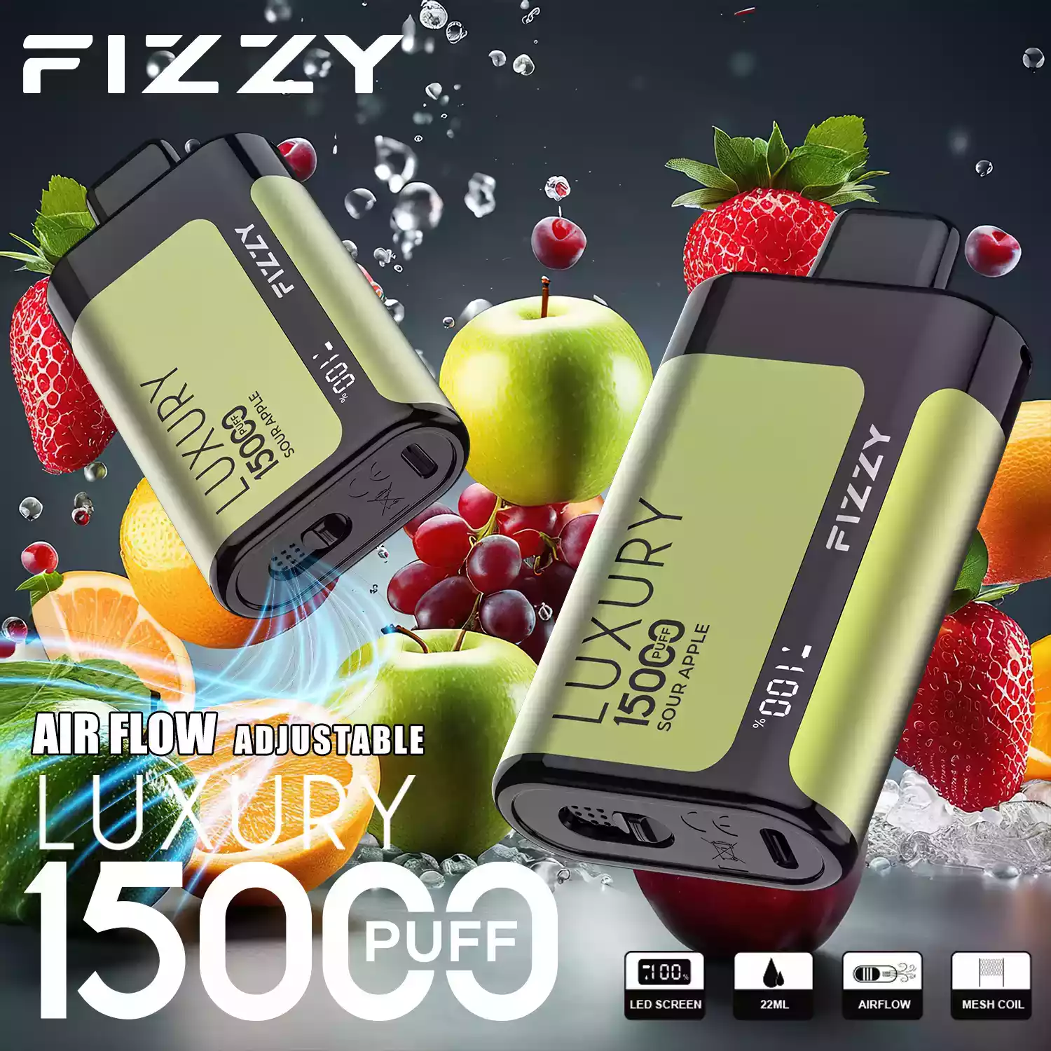 Fizzy Luxury 15000 Puffs Disposable Vape with Mesh Coil and High Nicotine Options 2% 5% in 22ml Prefilled Liquid (1) Fizzy Luxury 15000 Puffs Disposable Vape with Mesh Coil and High Nicotine Options 2% 5% in 22ml Prefilled Liquid (1)