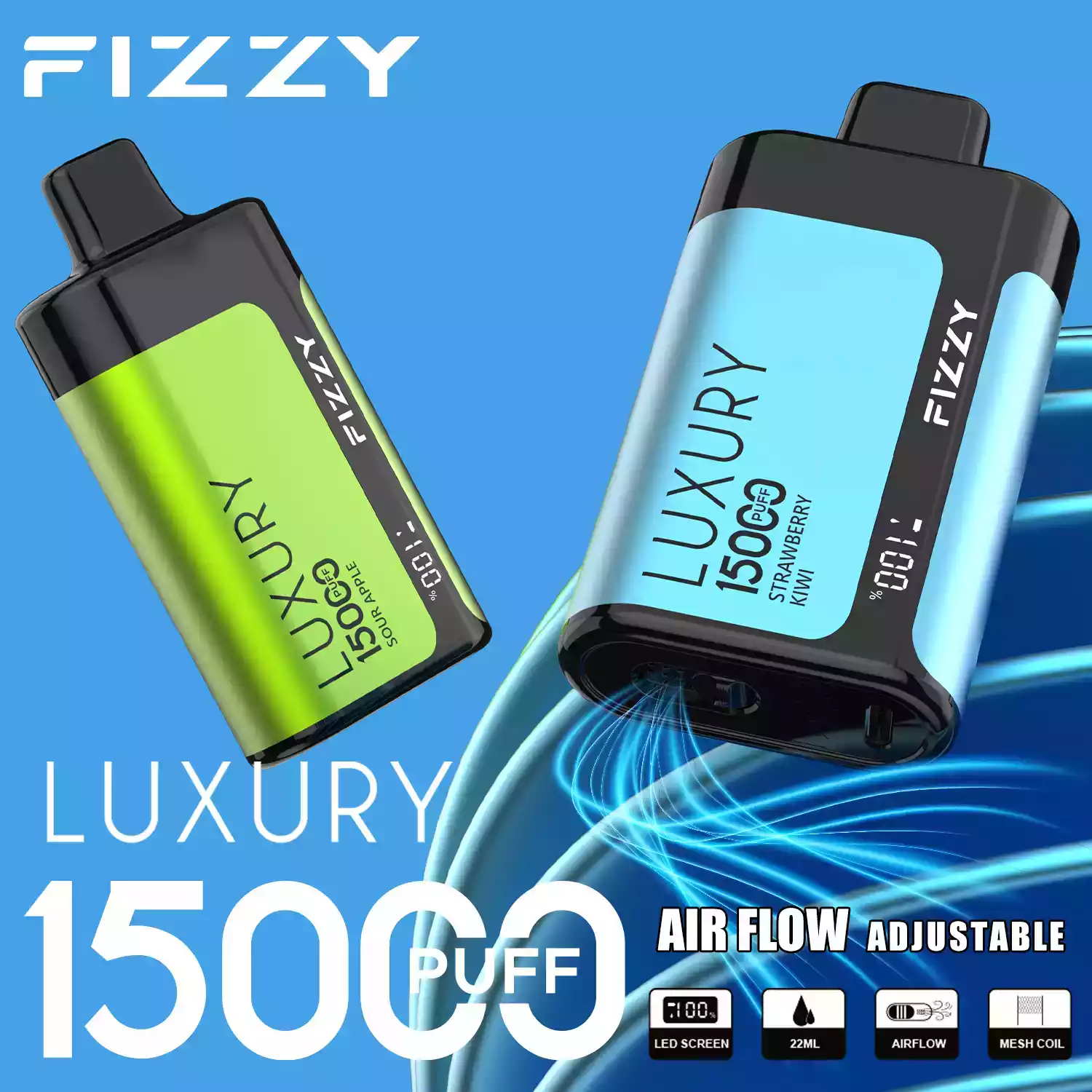 Fizzy Luxury 15000 Puffs Disposable Vape with Mesh Coil and High Nicotine Options 2% 5% in 22ml Prefilled Liquid (13) Fizzy Luxury 15000 Puffs Disposable Vape with Mesh Coil and High Nicotine Options 2% 5% in 22ml Prefilled Liquid (13)