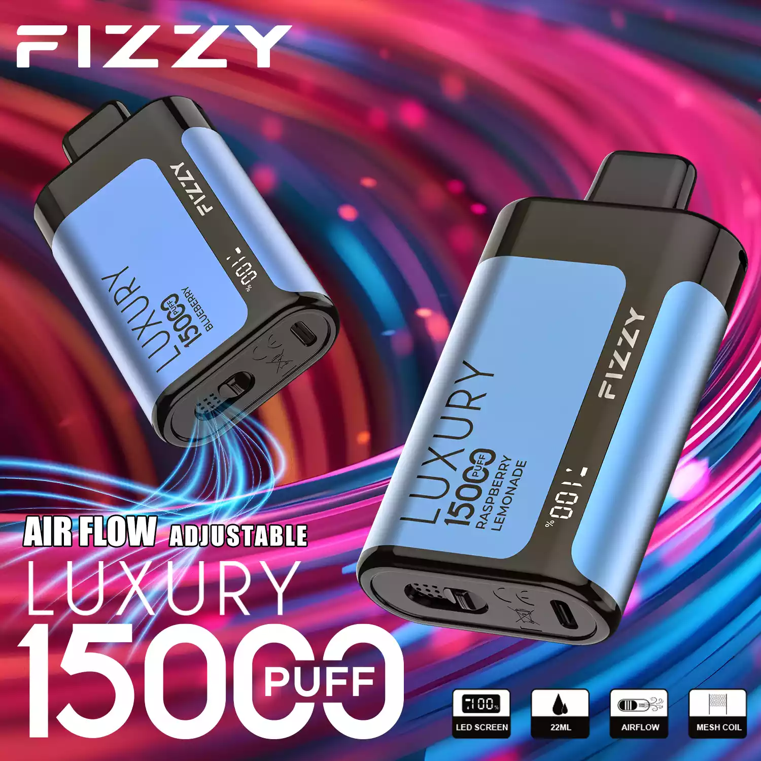 Fizzy Luxury 15000 Puffs Disposable Vape with Mesh Coil and High Nicotine Options 2% 5% in 22ml Prefilled Liquid (19) Fizzy Luxury 15000 Puffs Disposable Vape with Mesh Coil and High Nicotine Options 2% 5% in 22ml Prefilled Liquid (19)
