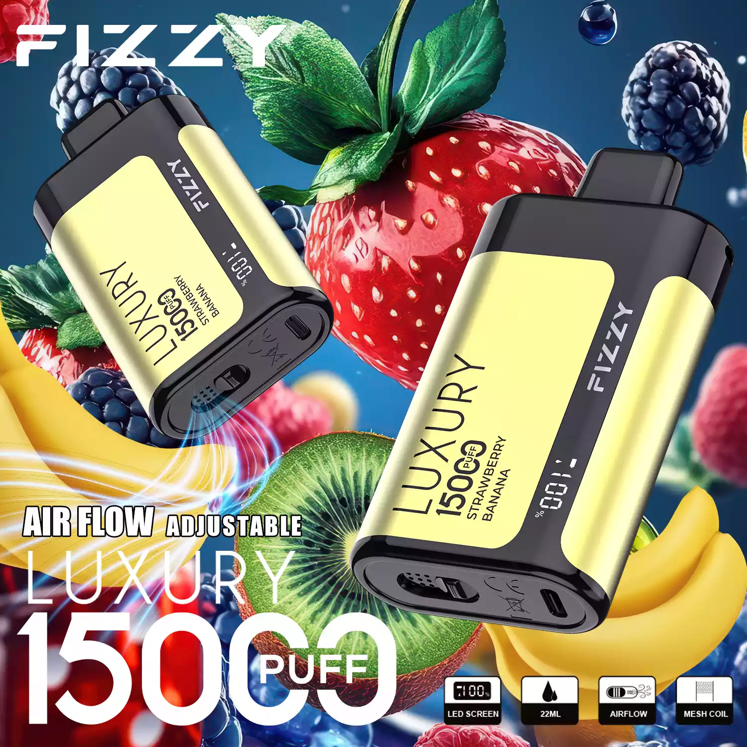 Fizzy Luxury 15000 Puffs Disposable Vape with Mesh Coil and High Nicotine Options 2% 5% in 22ml Prefilled Liquid (20) Fizzy Luxury 15000 Puffs Disposable Vape with Mesh Coil and High Nicotine Options 2% 5% in 22ml Prefilled Liquid (20)