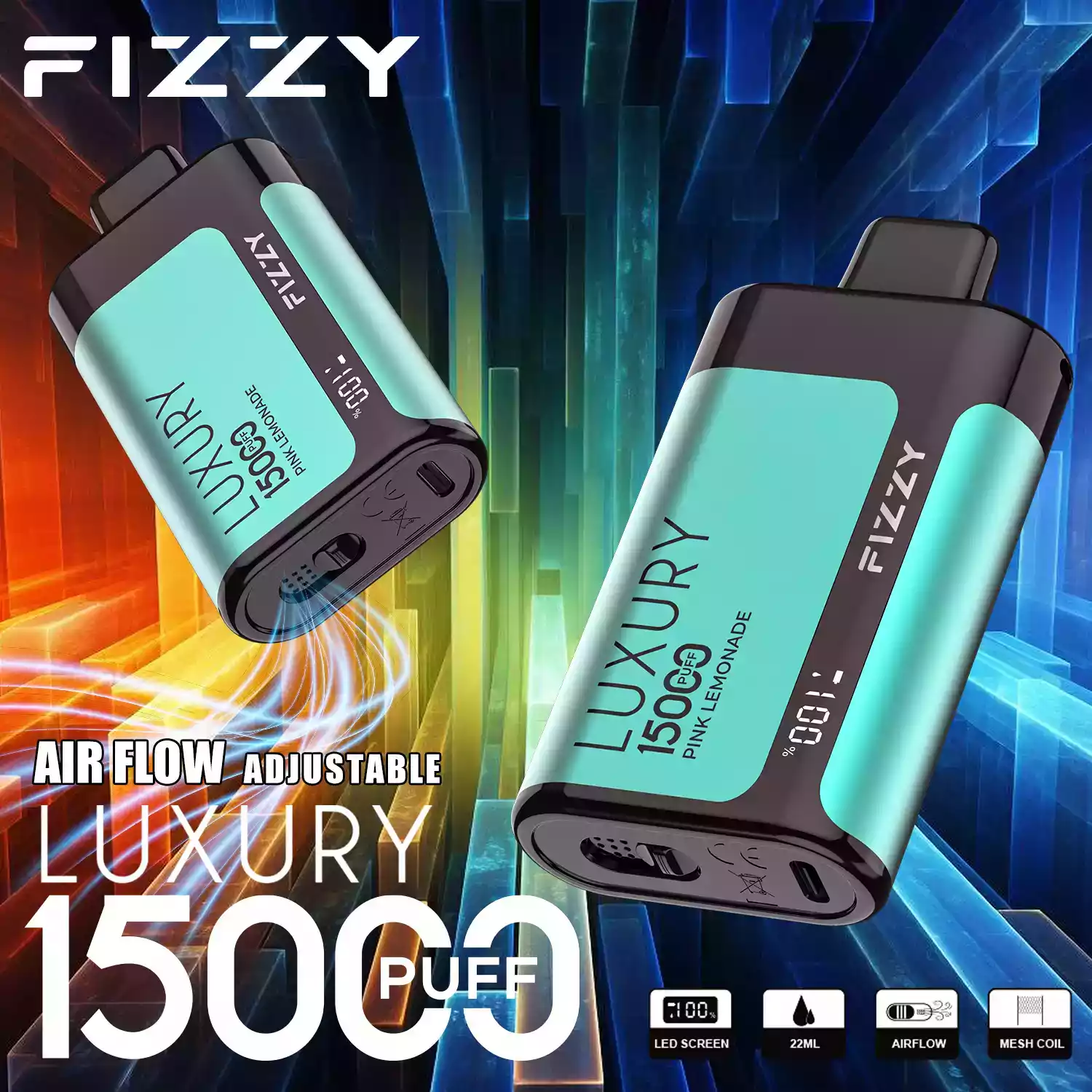 Fizzy Luxury 15000 Puffs Disposable Vape with Mesh Coil and High Nicotine Options 2% 5% in 22ml Prefilled Liquid (8) Fizzy Luxury 15000 Puffs Disposable Vape with Mesh Coil and High Nicotine Options 2% 5% in 22ml Prefilled Liquid (8)