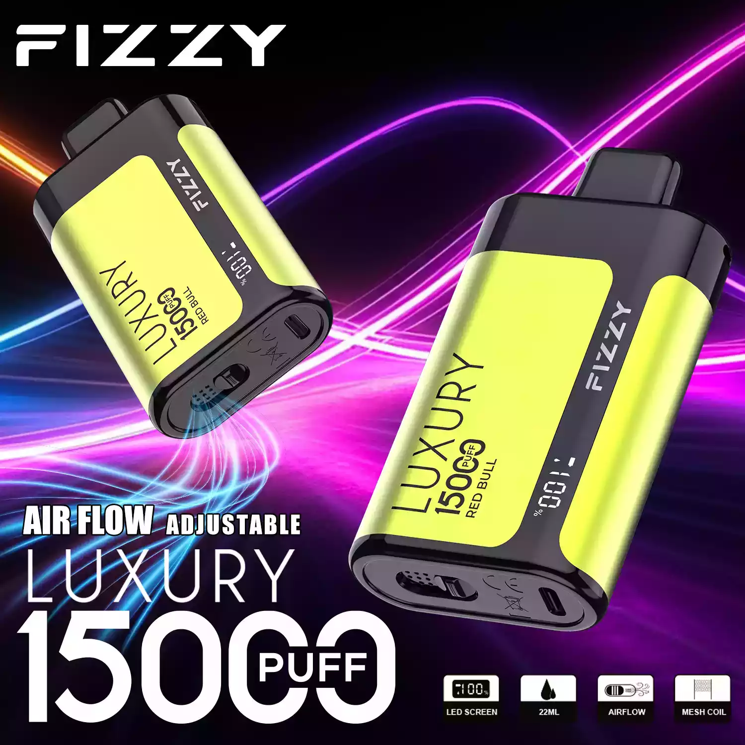 Fizzy Luxury 15000 Puffs Disposable Vape with Mesh Coil and High Nicotine Options 2% 5% in 22ml Prefilled Liquid (9) Fizzy Luxury 15000 Puffs Disposable Vape with Mesh Coil and High Nicotine Options 2% 5% in 22ml Prefilled Liquid (9)