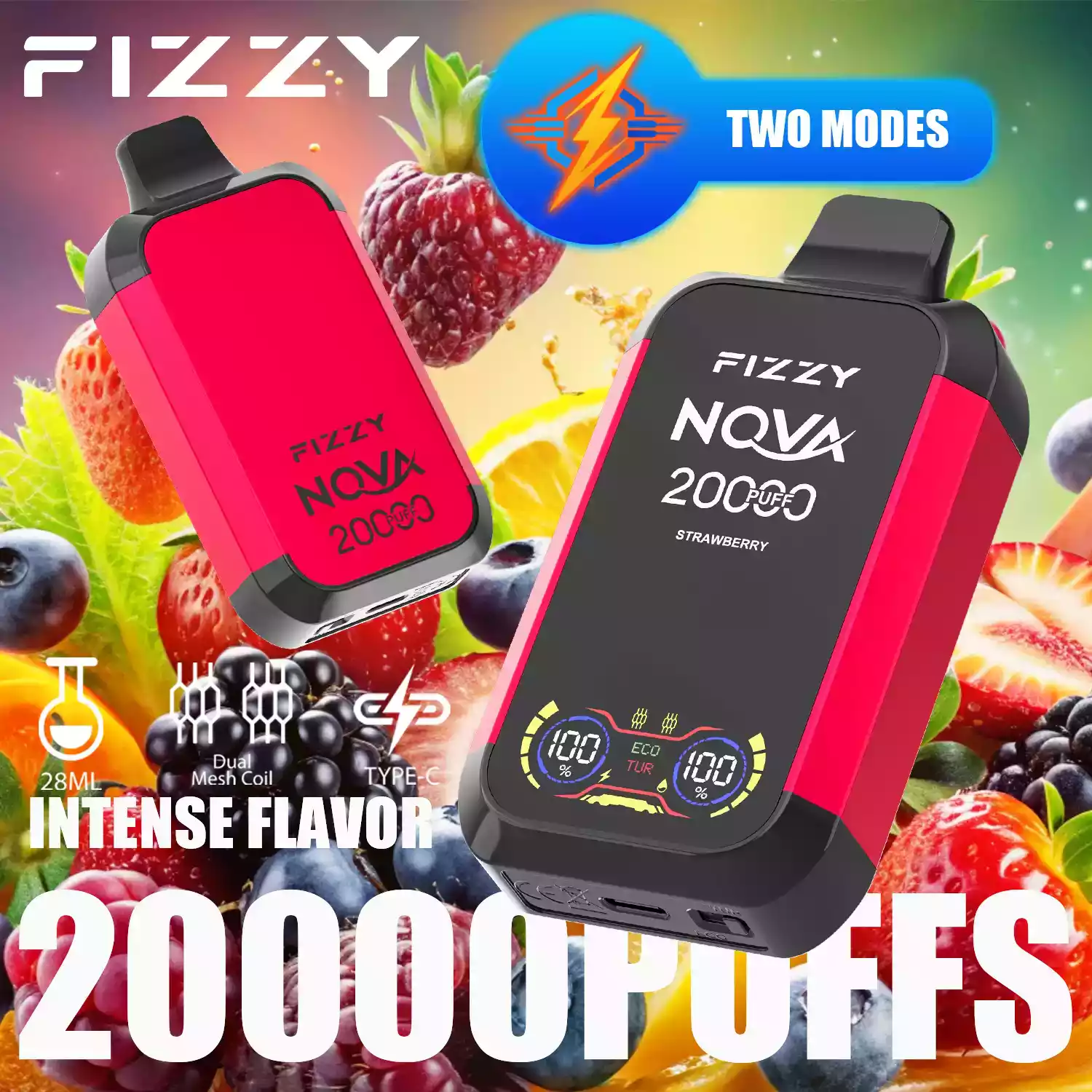 Fizzy Nova 20000 Puffs Disposable Vape with Mesh Coil and 28ml Prefilled Liquid Offering 0% 2% 5% Nicotine Options (1) Fizzy Nova 20000 Puffs Disposable Vape with Mesh Coil and 28ml Prefilled Liquid Offering 0% 2% 5% Nicotine Options (1)