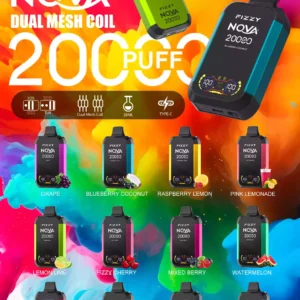 Fizzy Nova 20000 Puffs Einweg Vape mit Mesh Coil und 28ml vorgefüllte Flüssigkeit bietet 0% 2% 5% Nikotin Optionen