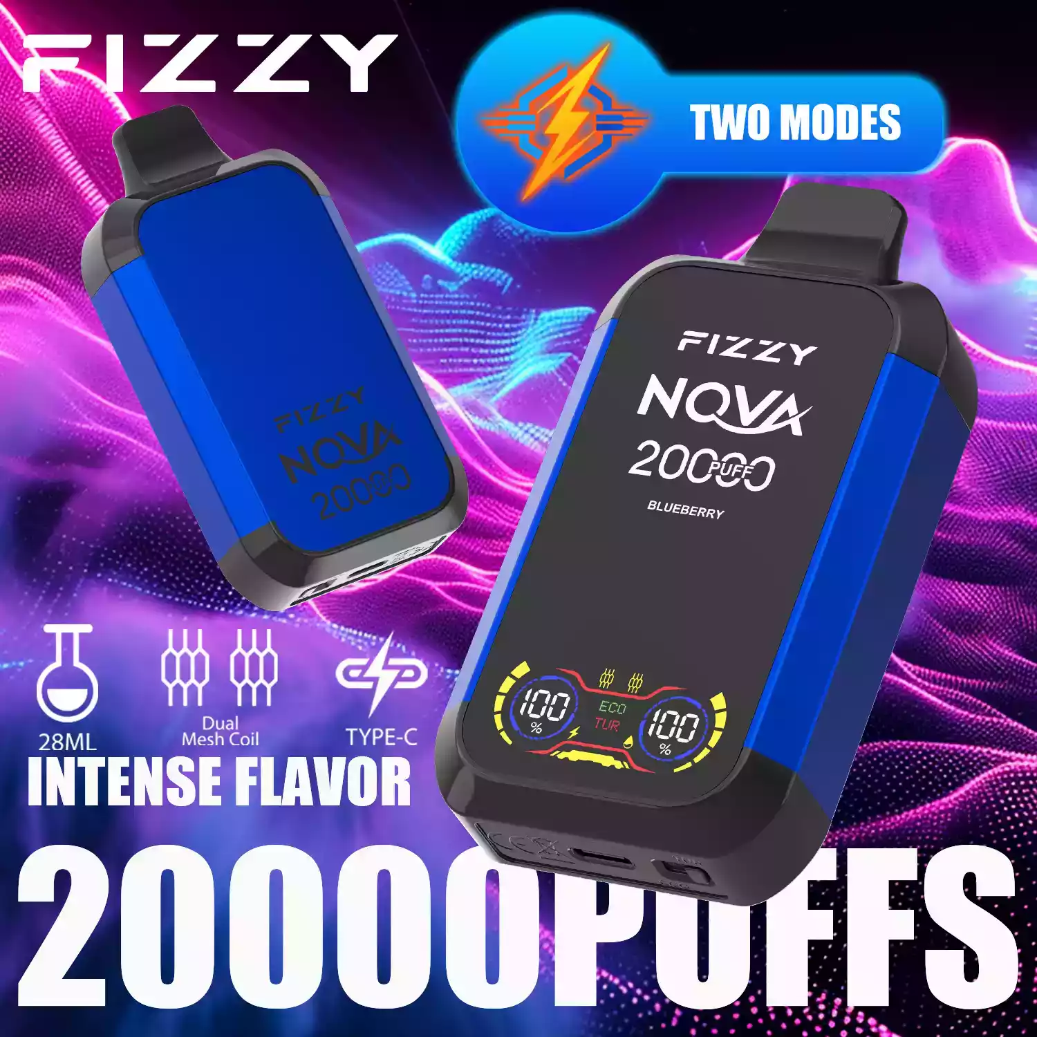 Fizzy Nova 20000 Puffs Disposable Vape with Mesh Coil and 28ml Prefilled Liquid Offering 0% 2% 5% Nicotine Options (2) Fizzy Nova 20000 Puffs Disposable Vape with Mesh Coil and 28ml Prefilled Liquid Offering 0% 2% 5% Nicotine Options (2)