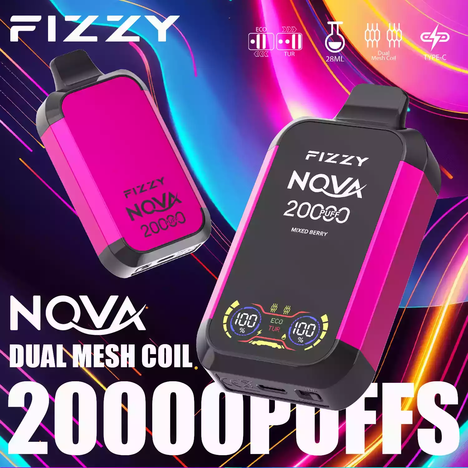 Fizzy Nova 20000 Puffs Disposable Vape with Mesh Coil and 28ml Prefilled Liquid Offering 0% 2% 5% Nicotine Options (3) Fizzy Nova 20000 Puffs Disposable Vape with Mesh Coil and 28ml Prefilled Liquid Offering 0% 2% 5% Nicotine Options (3)