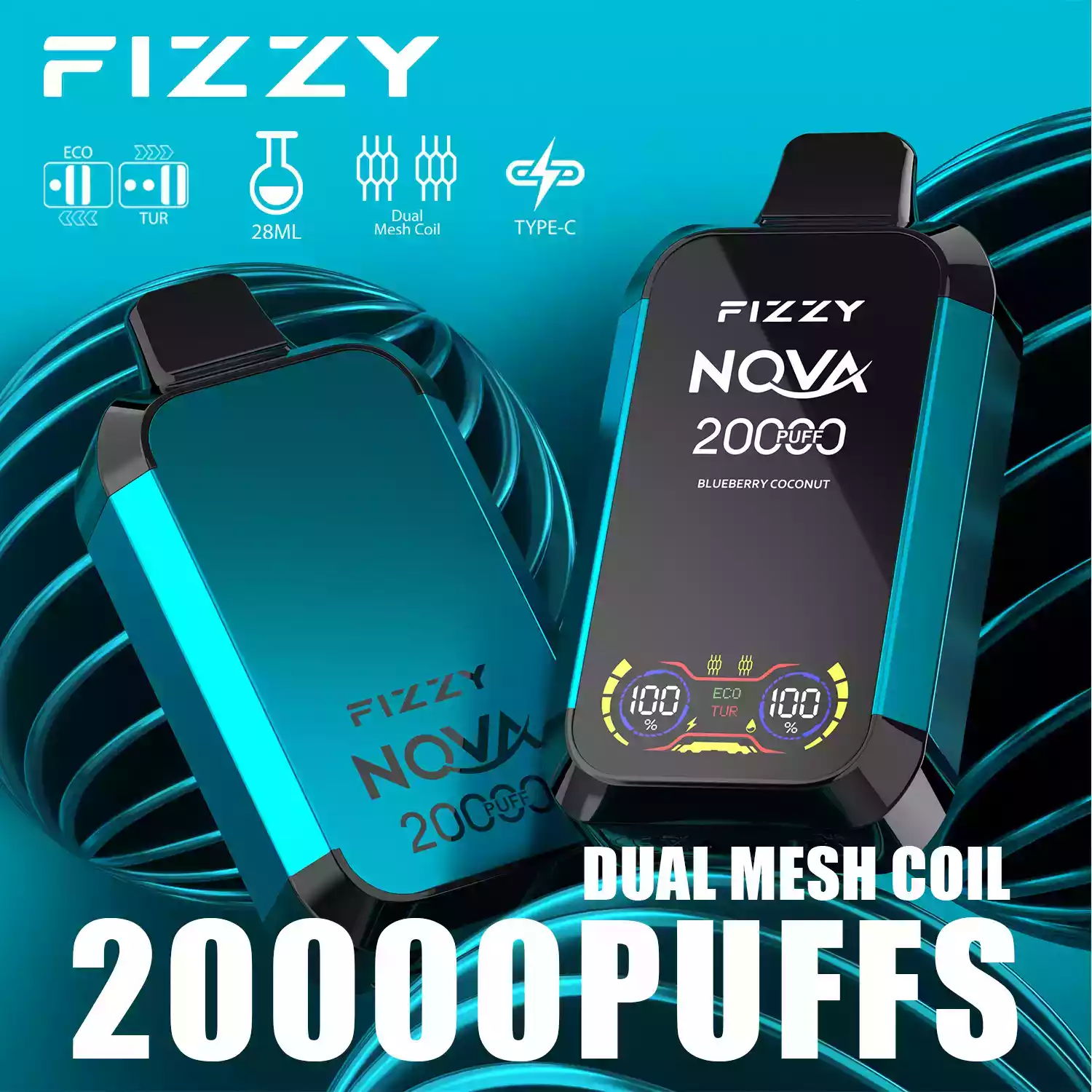 Fizzy Nova 20000 Puffs Disposable Vape with Mesh Coil and 28ml Prefilled Liquid Offering 0% 2% 5% Nicotine Options (7) Fizzy Nova 20000 Puffs Disposable Vape with Mesh Coil and 28ml Prefilled Liquid Offering 0% 2% 5% Nicotine Options (7)