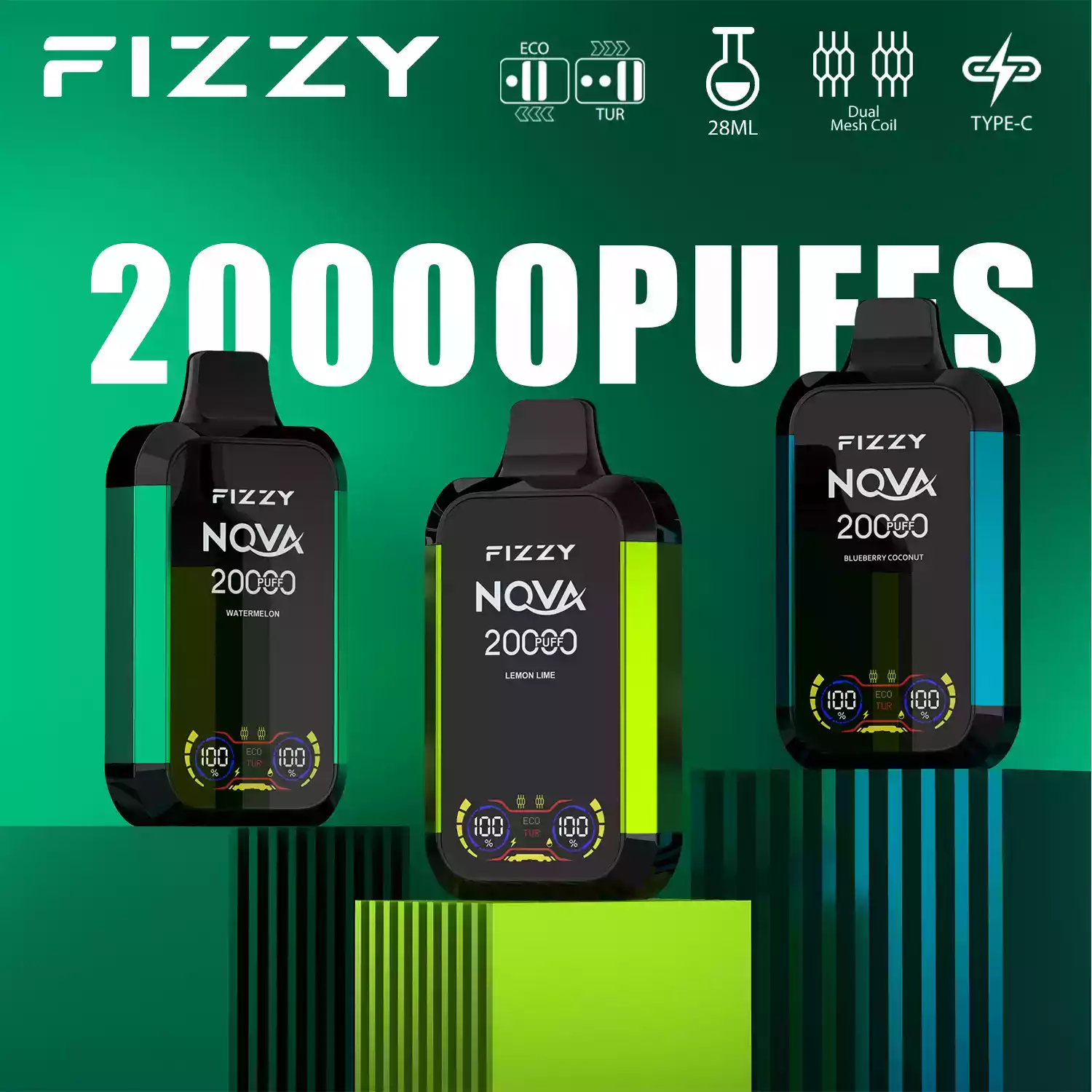 Fizzy Nova 20000 Puffs Disposable Vape with Mesh Coil and 28ml Prefilled Liquid Offering 0% 2% 5% Nicotine Options (8) Fizzy Nova 20000 Puffs Disposable Vape with Mesh Coil and 28ml Prefilled Liquid Offering 0% 2% 5% Nicotine Options (8)