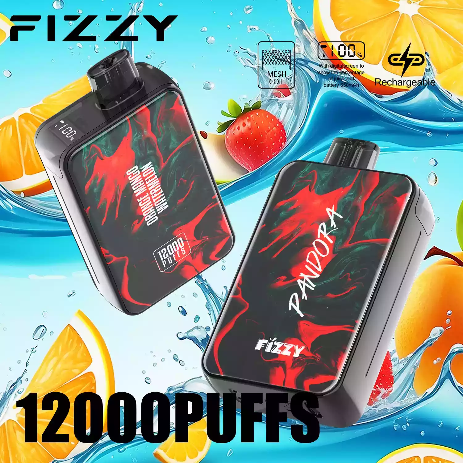 Fizzy Pandora 12000 Puffs Disposable Vape with Smooth Mesh Coil and 20ml Prefilled Liquid (1) Fizzy Pandora 12000 Puffs Disposable Vape with Smooth Mesh Coil and 20ml Prefilled Liquid (1)