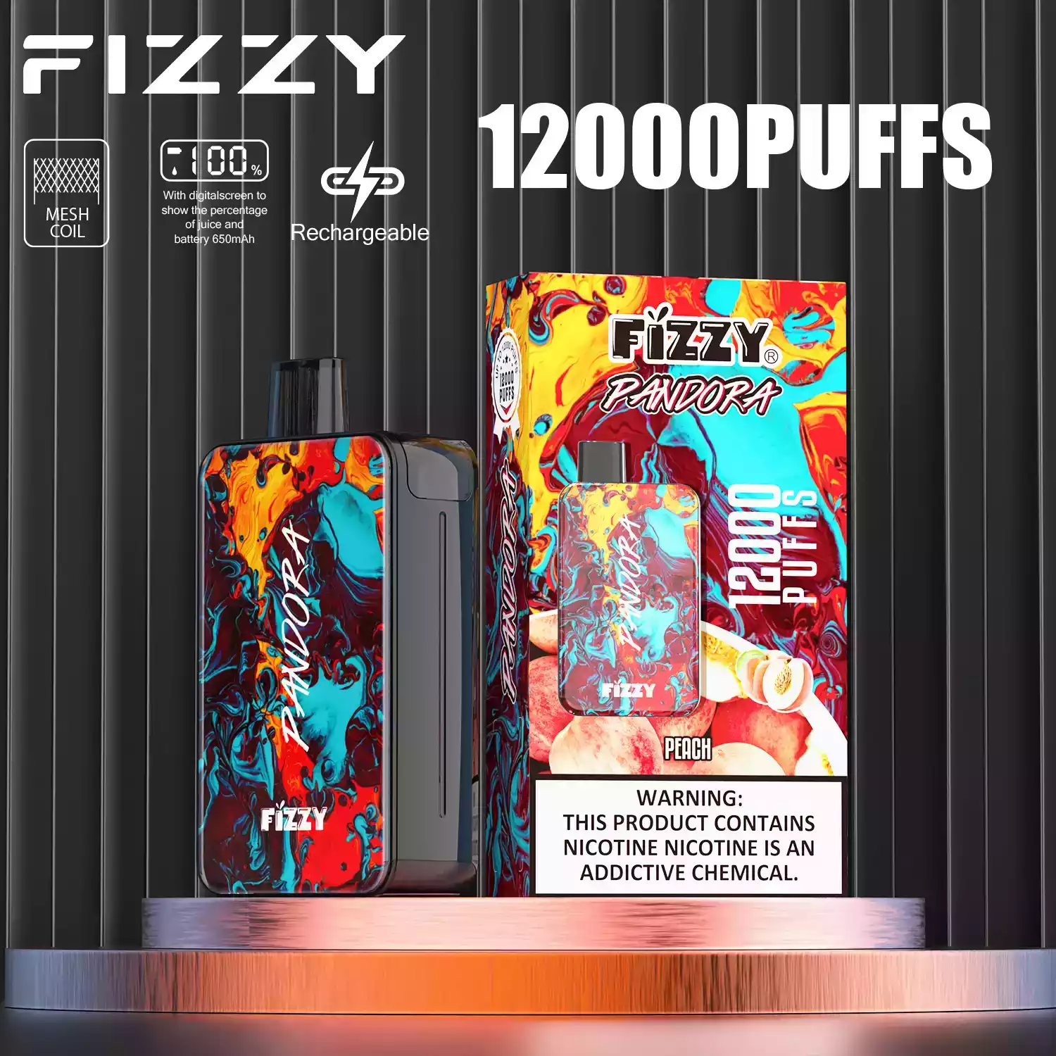 Fizzy Pandora 12000 Puffs Disposable Vape with Smooth Mesh Coil and 20ml Prefilled Liquid (2) Fizzy Pandora 12000 Puffs Disposable Vape with Smooth Mesh Coil and 20ml Prefilled Liquid (2)