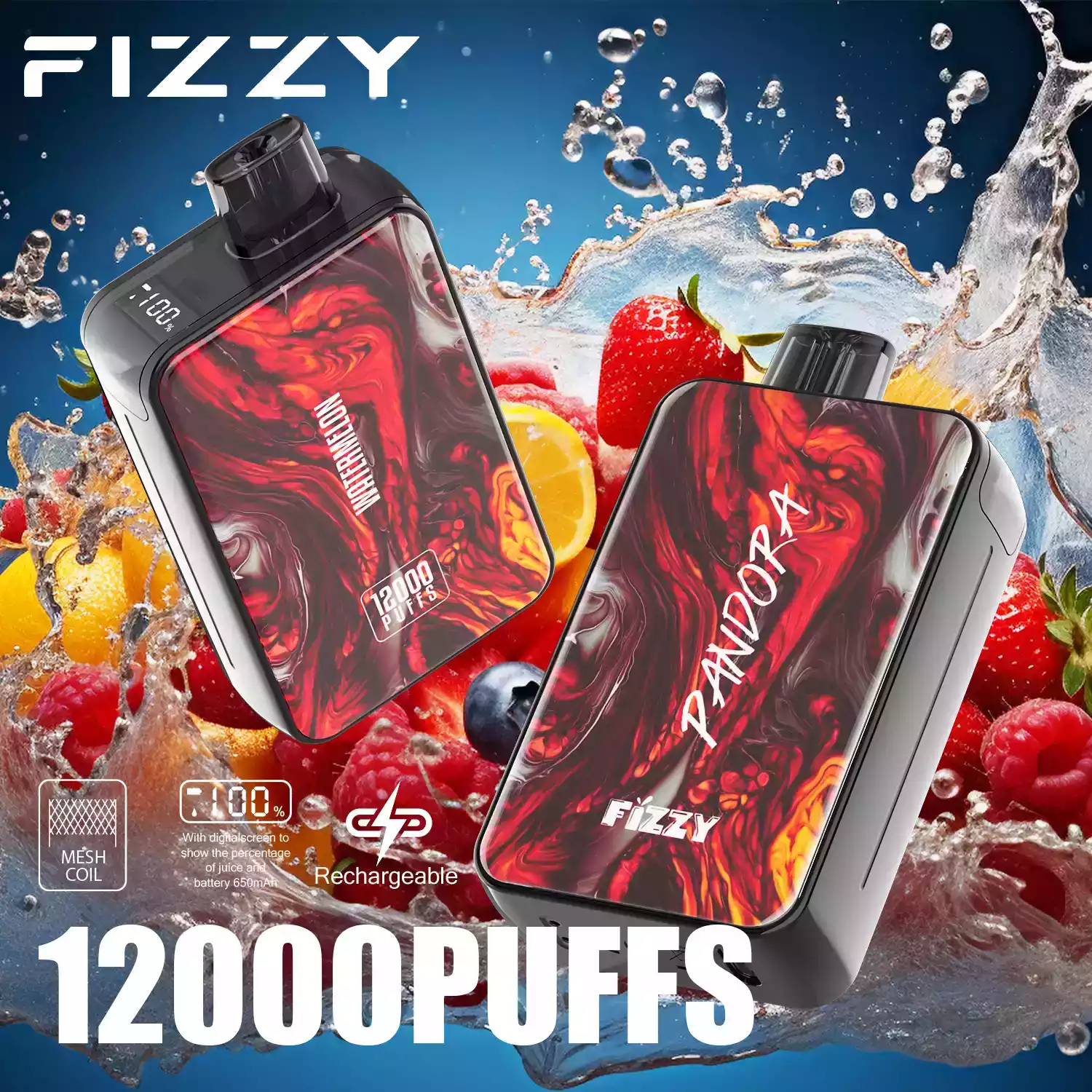 Fizzy Pandora 12000 Puffs Disposable Vape with Smooth Mesh Coil and 20ml Prefilled Liquid (5) Fizzy Pandora 12000 Puffs Disposable Vape with Smooth Mesh Coil and 20ml Prefilled Liquid (5)