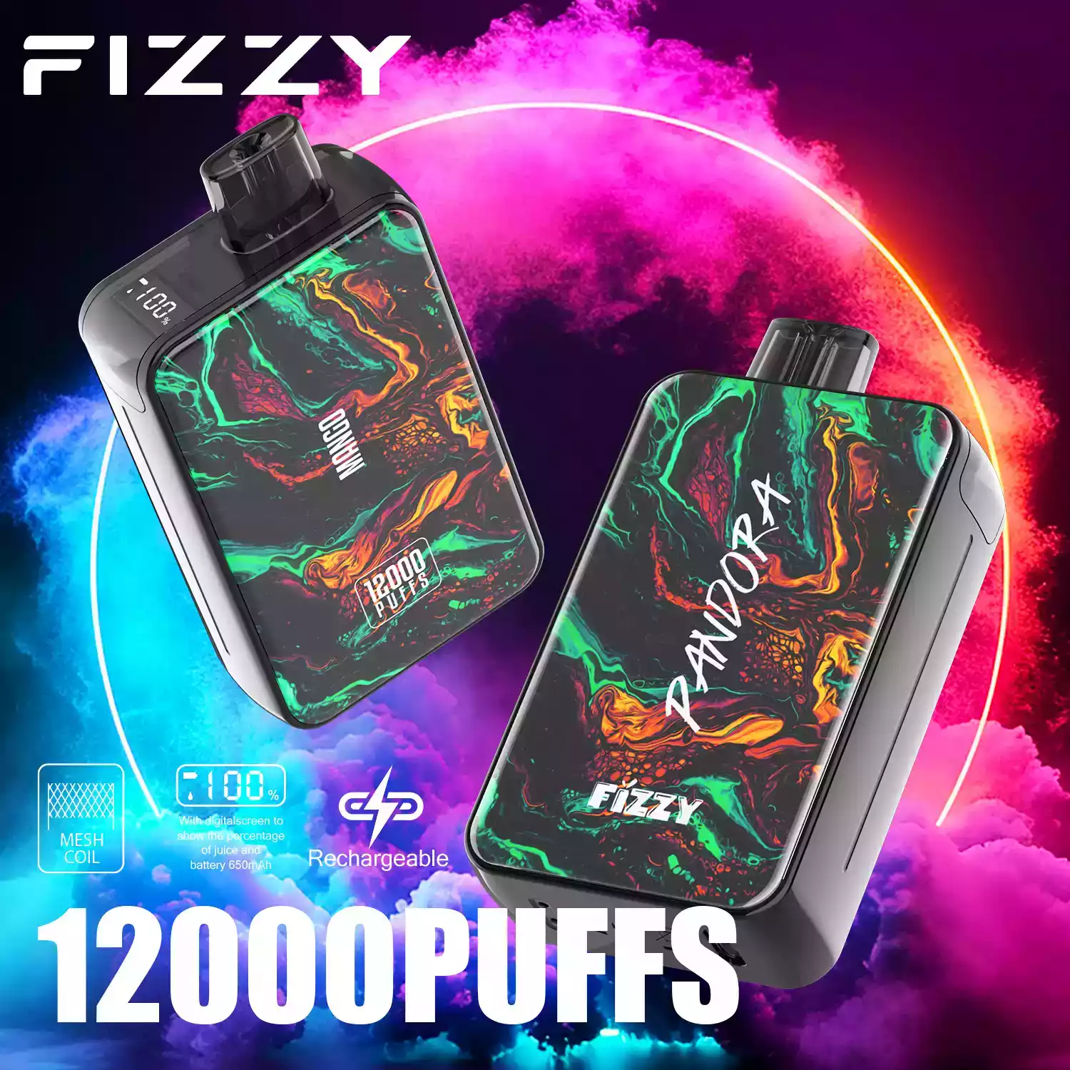 Fizzy Pandora 12000 Puffs Disposable Vape with Smooth Mesh Coil and 20ml Prefilled Liquid (6) Fizzy Pandora 12000 Puffs Disposable Vape with Smooth Mesh Coil and 20ml Prefilled Liquid (6)