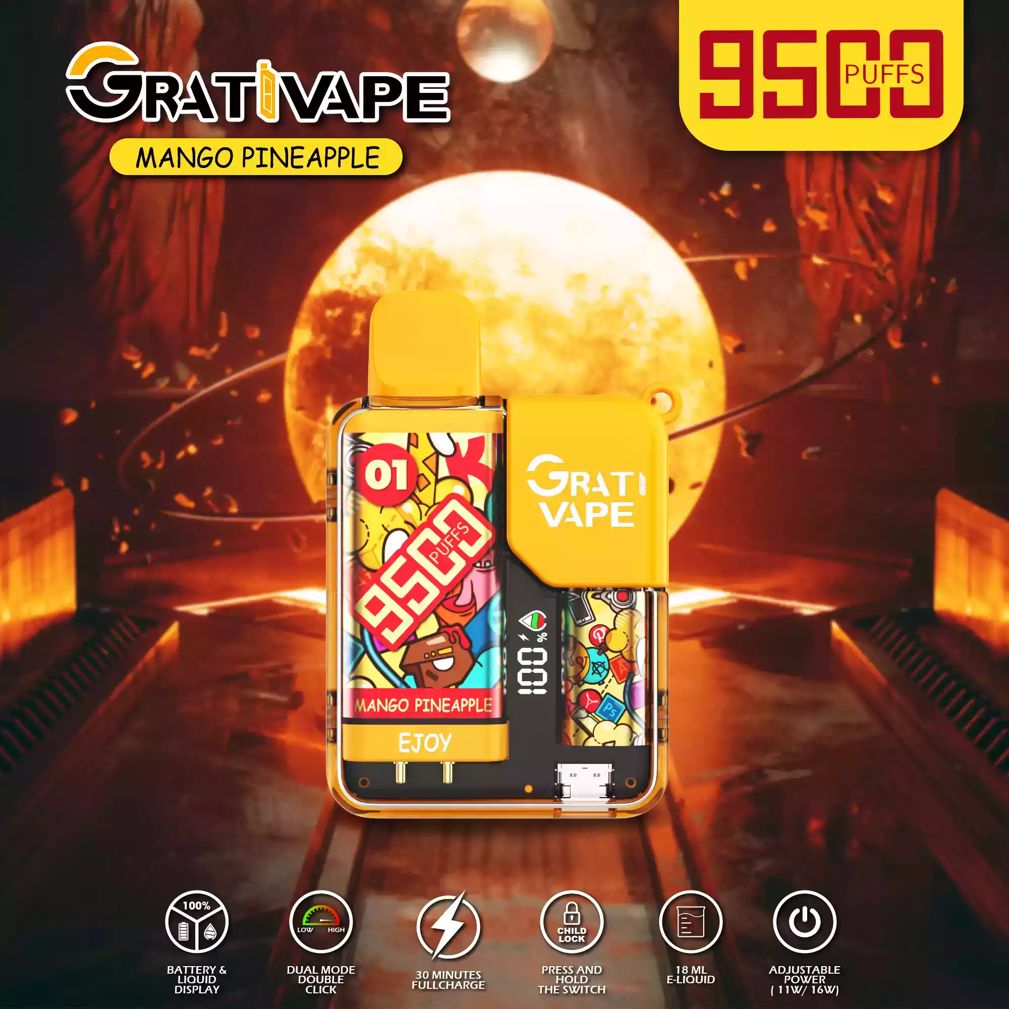Grativape Ejoy 9500 Puffs Vape 0% 2% 3% 5% Nicotine 30ml Prefilled Liquid with Mesh Coil for Ultimate Flavor (10) Grativape Ejoy 9500 Puffs Vape 0% 2% 3% 5% Nicotine 30ml Prefilled Liquid with Mesh Coil for Ultimate Flavor (10)