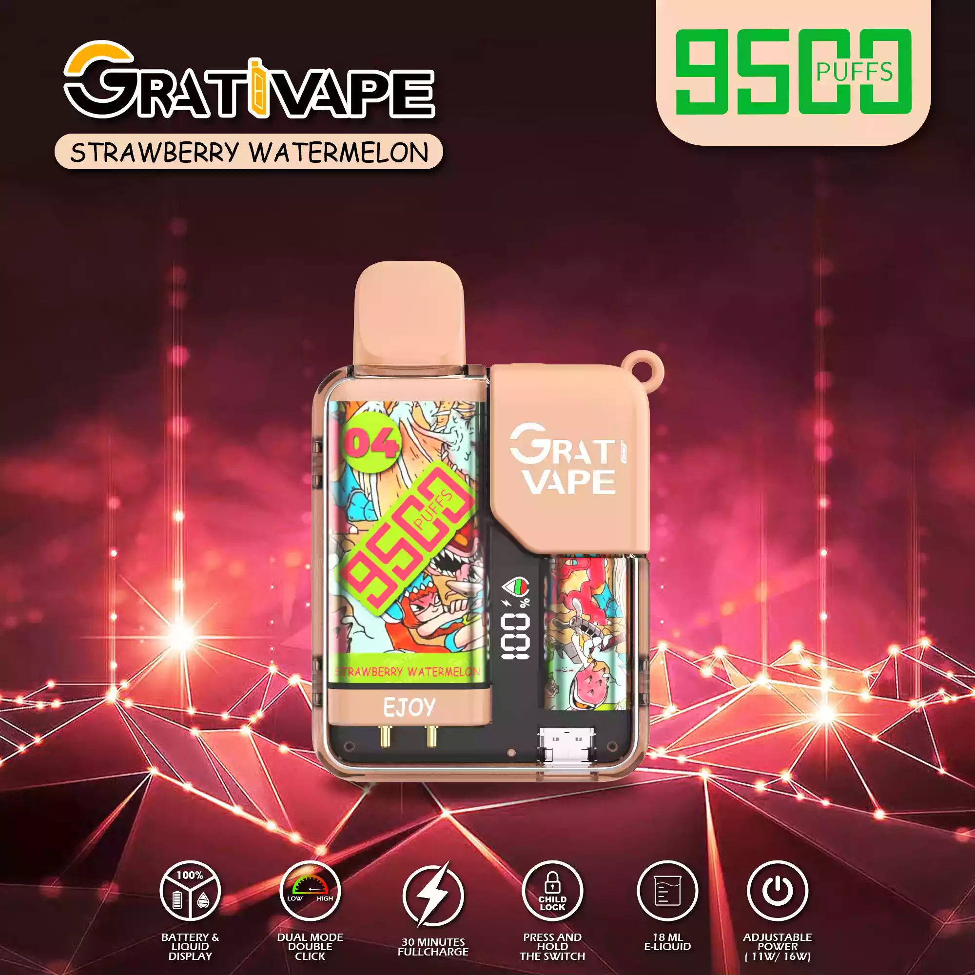 Grativape Ejoy 9500 Puffs Vape 0% 2% 3% 5% Nicotine 30ml Prefilled Liquid with Mesh Coil for Ultimate Flavor (11) Grativape Ejoy 9500 Puffs Vape 0% 2% 3% 5% Nicotine 30ml Prefilled Liquid with Mesh Coil for Ultimate Flavor (11)