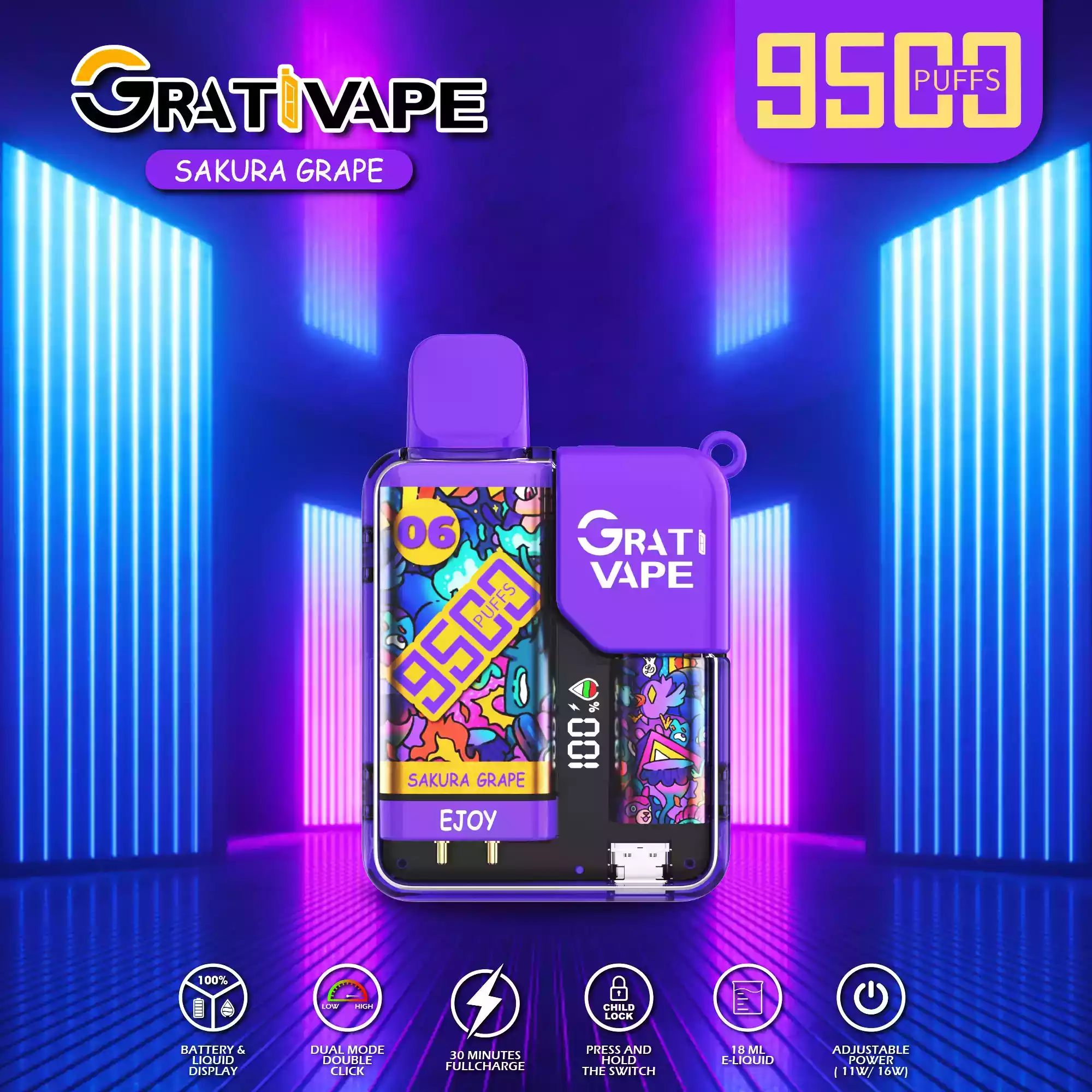 Grativape Ejoy 9500 Puffs Vape 0% 2% 3% 5% Nicotine 30ml Prefilled Liquid with Mesh Coil for Ultimate Flavor (5) Grativape Ejoy 9500 Puffs Vape 0% 2% 3% 5% Nicotine 30ml Prefilled Liquid with Mesh Coil for Ultimate Flavor (5)