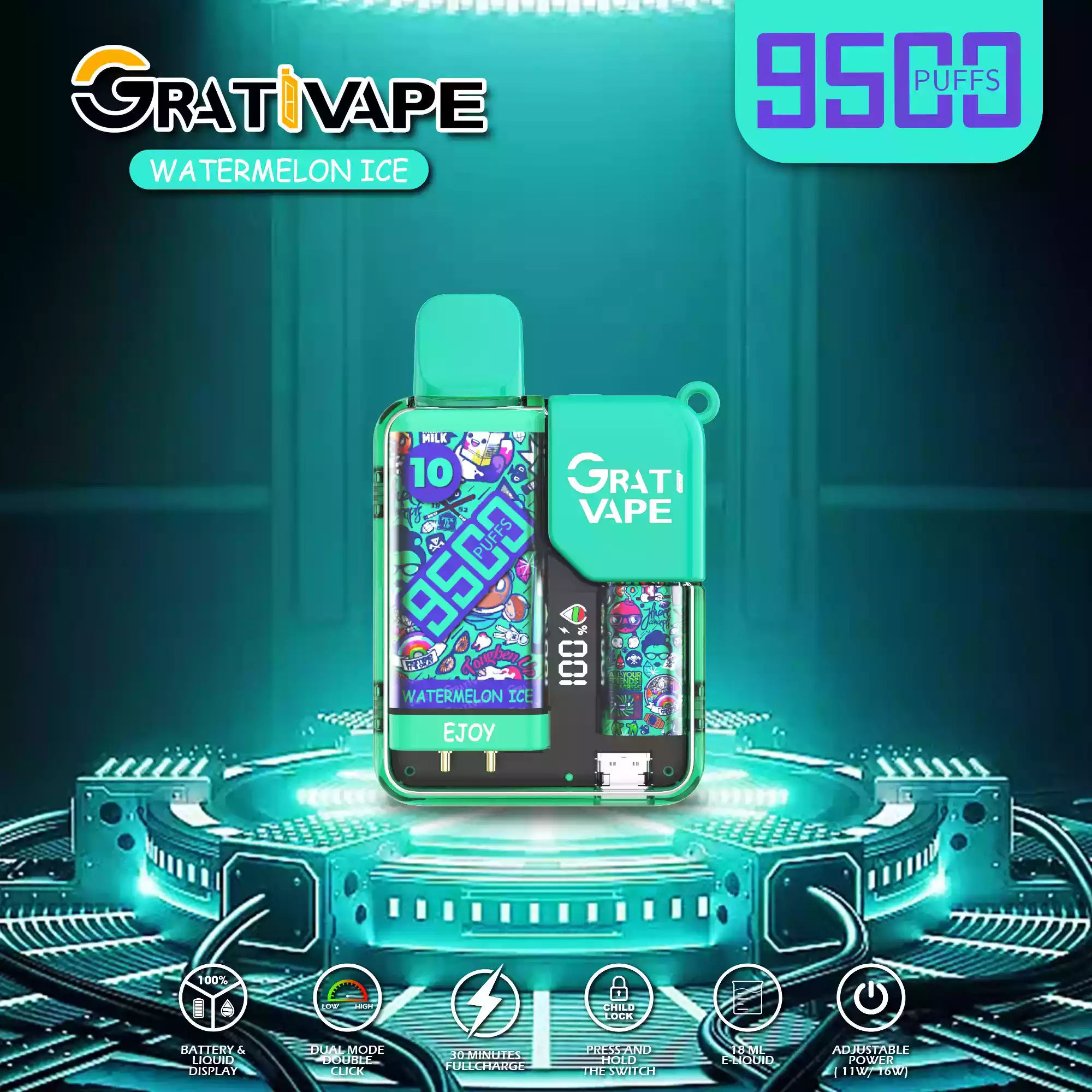 Grativape Ejoy 9500 Puffs Vape 0% 2% 3% 5% Nicotine 30ml Prefilled Liquid with Mesh Coil for Ultimate Flavor (7) Grativape Ejoy 9500 Puffs Vape 0% 2% 3% 5% Nicotine 30ml Prefilled Liquid with Mesh Coil for Ultimate Flavor (7)
