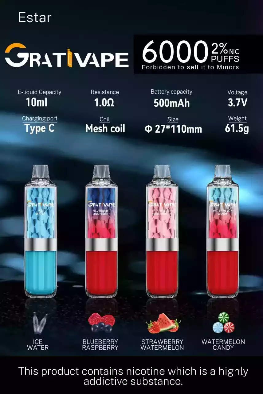 Grativape Estar 6000 Puffs – Smooth & Satisfying Disposable Vape (5) Grativape Estar 6000 Puffs – Smooth & Satisfying Disposable Vape (5)