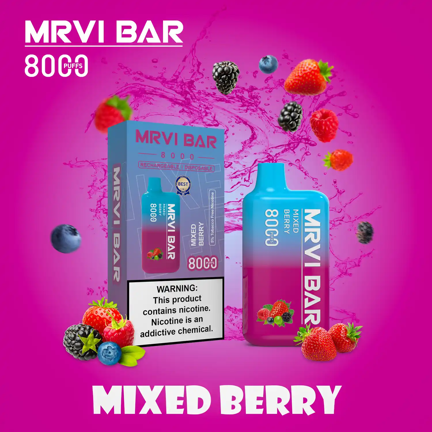 MRVI BAR 8000 Puffs 2%, 3%, 5% Nicotine, Rechargeable Disposable Vape Pen (5) MRVI BAR 8000 Puffs 2%, 3%, 5% Nicotine, Rechargeable Disposable Vape Pen (5)