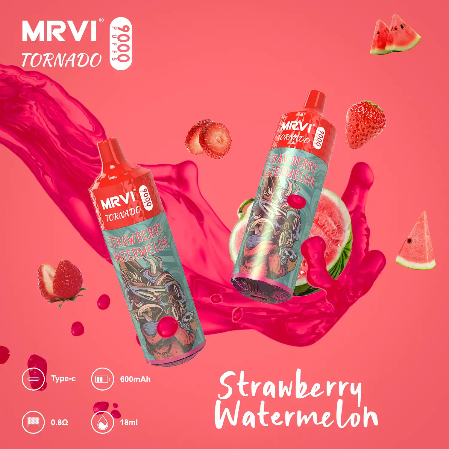 MRVI TORNADO 9000 Puffs 2%, 3%, 5% Nicotine, Mesh Coil Disposable Vape Pen (3) MRVI TORNADO 9000 Puffs 2%, 3%, 5% Nicotine, Mesh Coil Disposable Vape Pen (3)