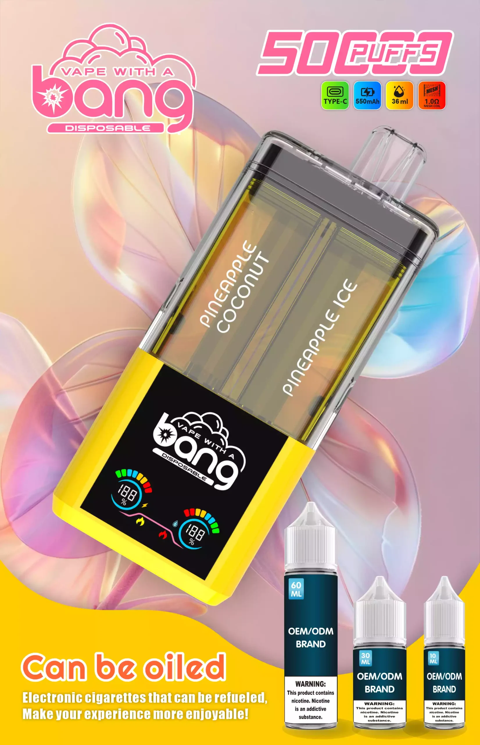 New Products BANG 12 Flavors B50K 0% 2% 5% Nicotine Disposable Vape 36ml Prefilled (10) New Products BANG 12 Flavors B50K 0% 2% 5% Nicotine Disposable Vape 36ml Prefilled (10)