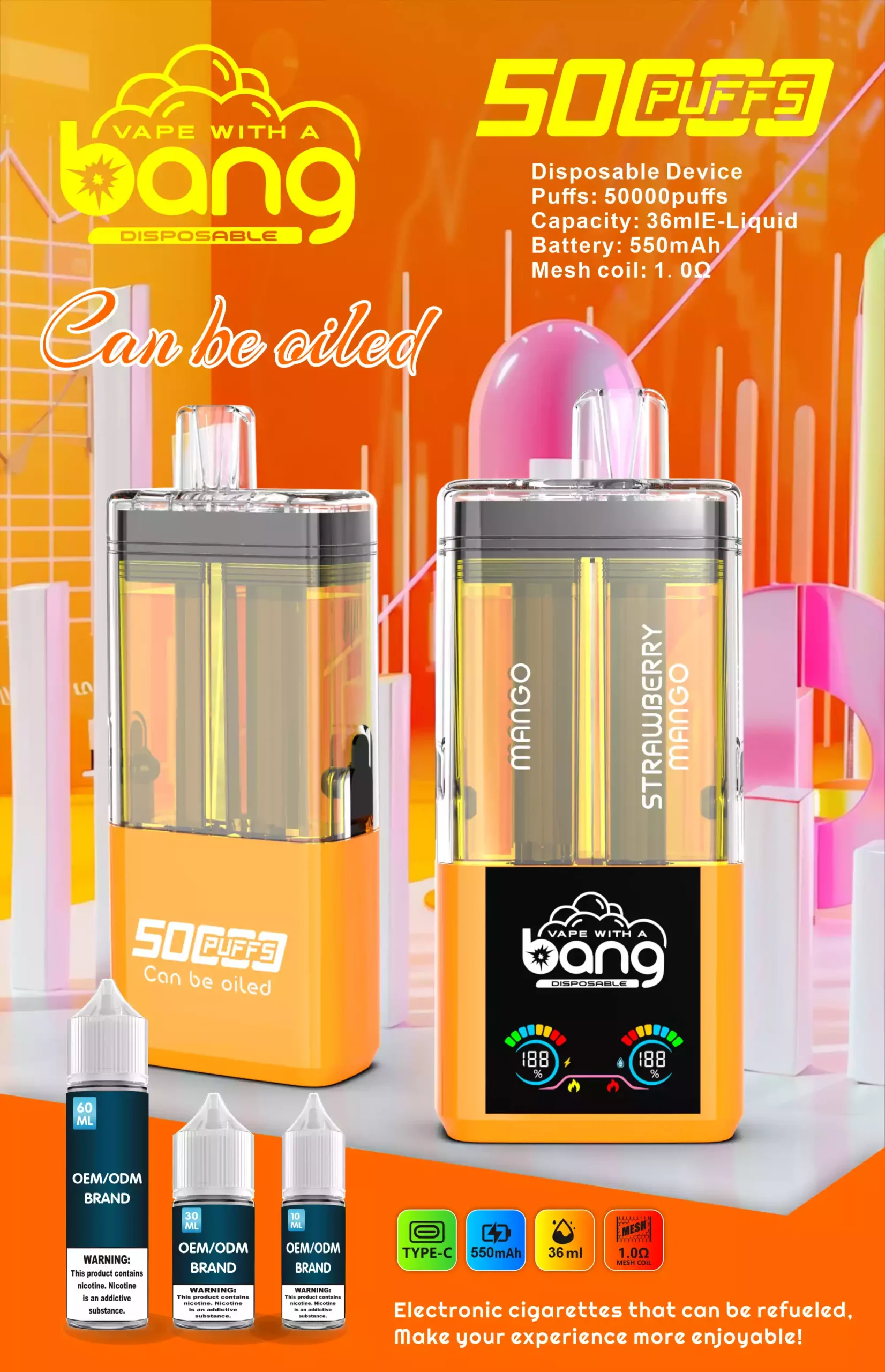 New Products BANG 12 Flavors B50K 0% 2% 5% Nicotine Disposable Vape 36ml Prefilled (2) New Products BANG 12 Flavors B50K 0% 2% 5% Nicotine Disposable Vape 36ml Prefilled (2)