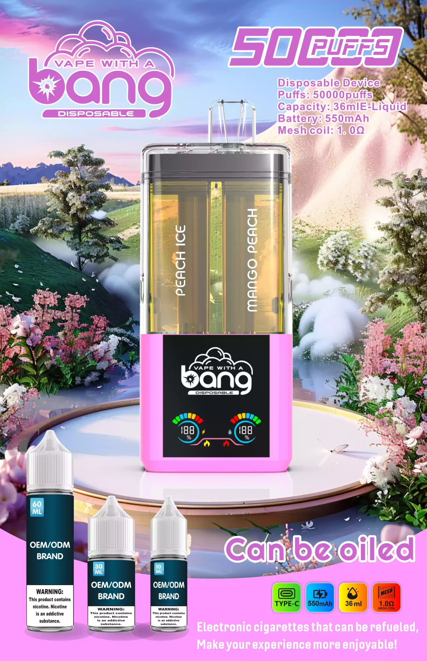 New Products BANG 12 Flavors B50K 0% 2% 5% Nicotine Disposable Vape 36ml Prefilled (3) New Products BANG 12 Flavors B50K 0% 2% 5% Nicotine Disposable Vape 36ml Prefilled (3)