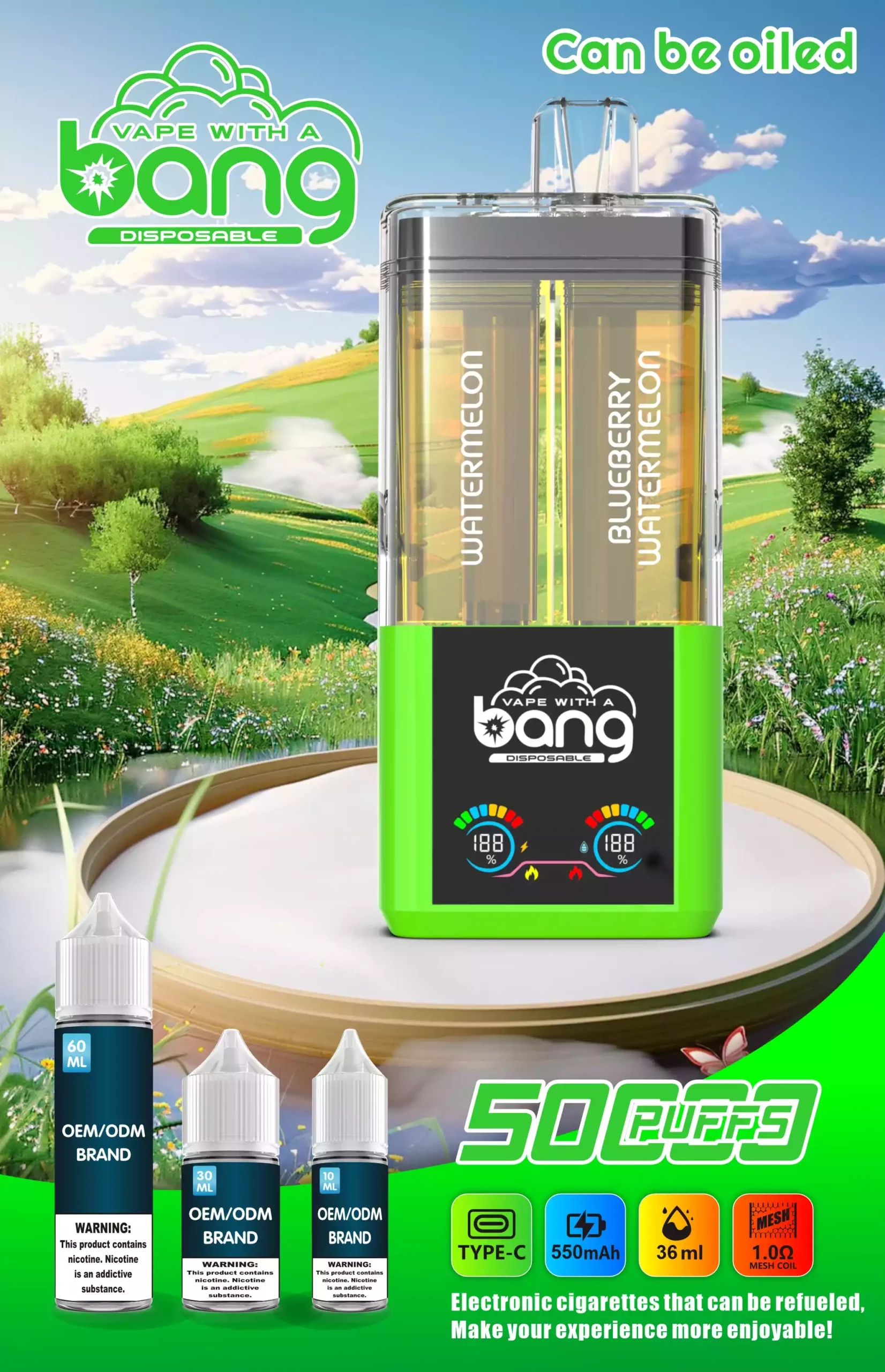 New Products BANG 12 Flavors B50K 0% 2% 5% Nicotine Disposable Vape 36ml Prefilled (4) New Products BANG 12 Flavors B50K 0% 2% 5% Nicotine Disposable Vape 36ml Prefilled (4)