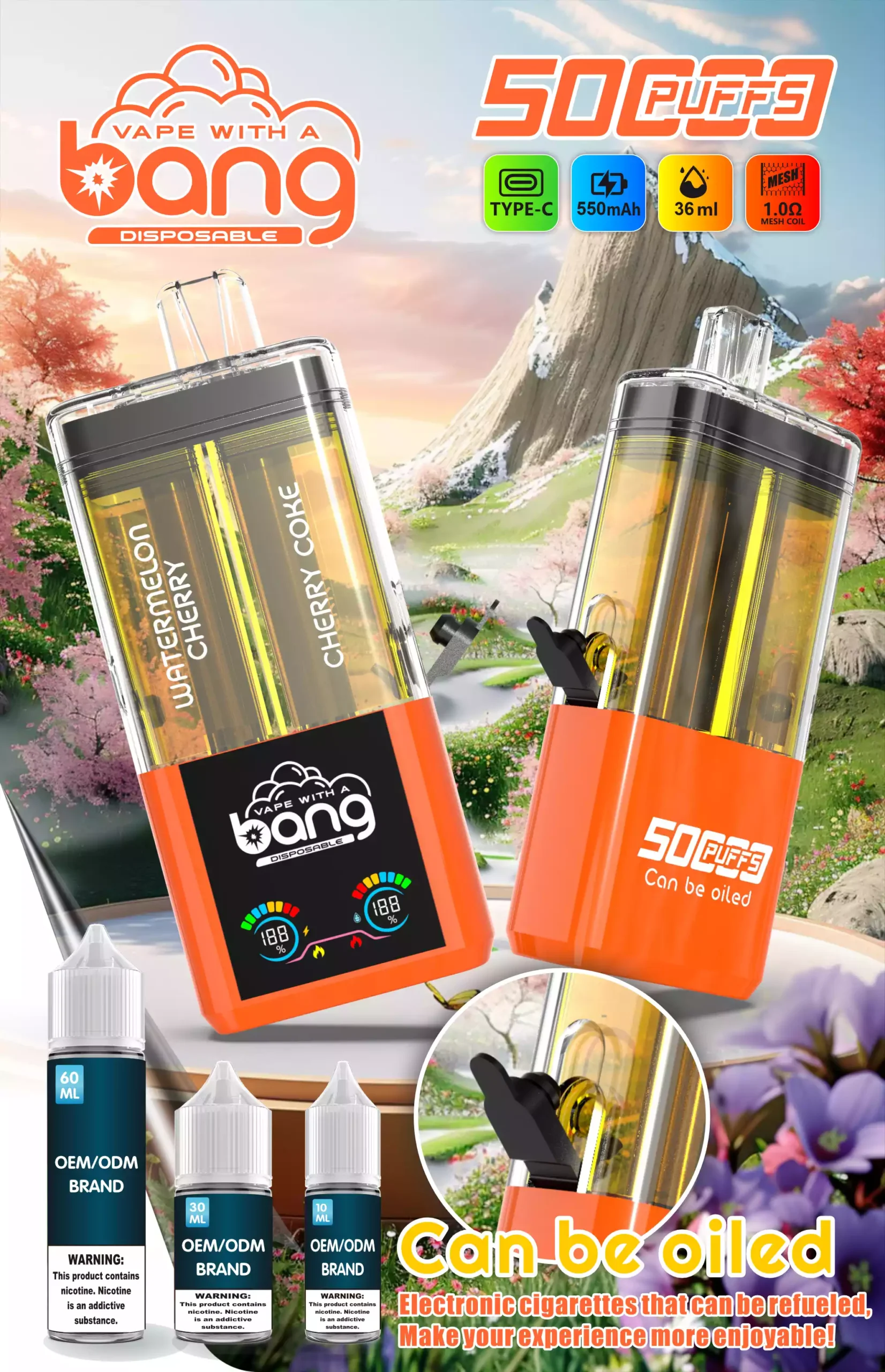 New Products BANG 12 Flavors B50K 0% 2% 5% Nicotine Disposable Vape 36ml Prefilled (8) New Products BANG 12 Flavors B50K 0% 2% 5% Nicotine Disposable Vape 36ml Prefilled (8)