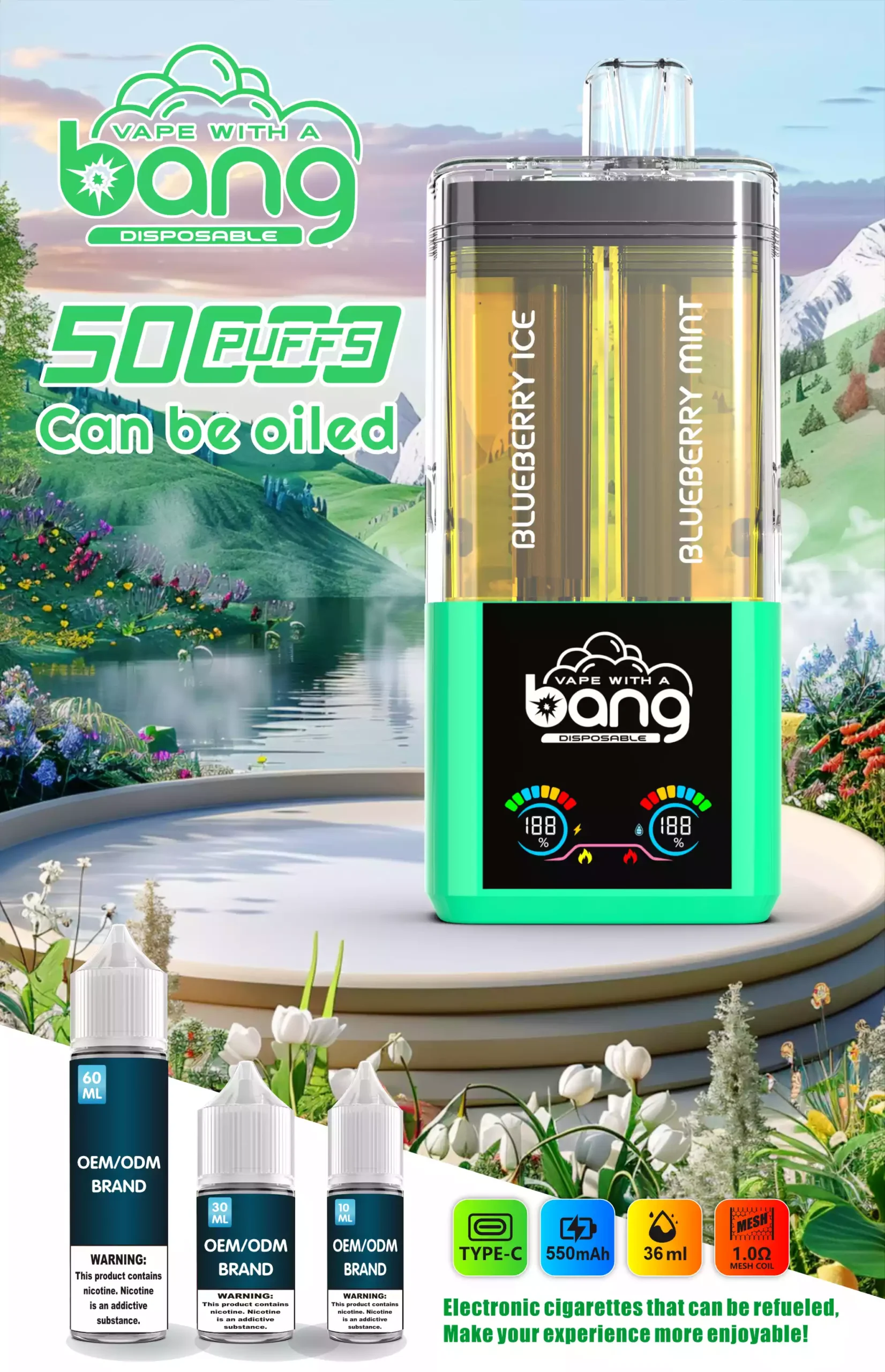 New Products BANG 12 Flavors B50K 0% 2% 5% Nicotine Disposable Vape 36ml Prefilled (9) New Products BANG 12 Flavors B50K 0% 2% 5% Nicotine Disposable Vape 36ml Prefilled (9)
